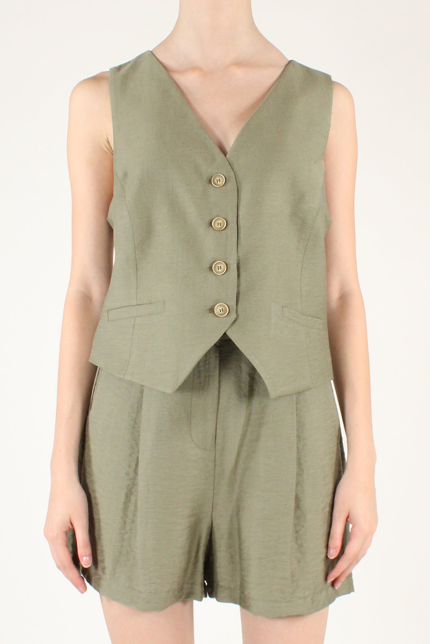 Viscose and Linen Blend Vest and Shorts Set