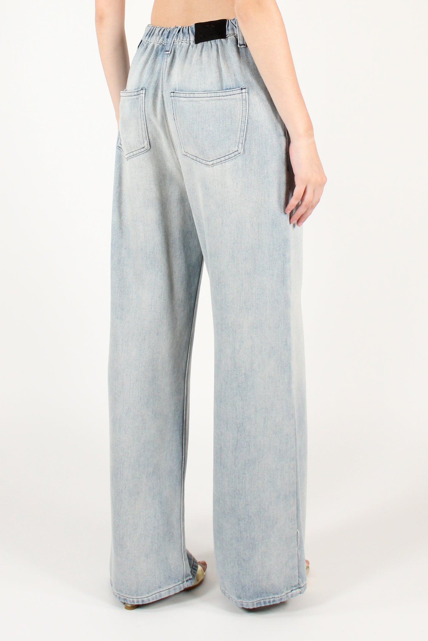Jeans a Palazzo Lavaggio Chiaro con Elastico