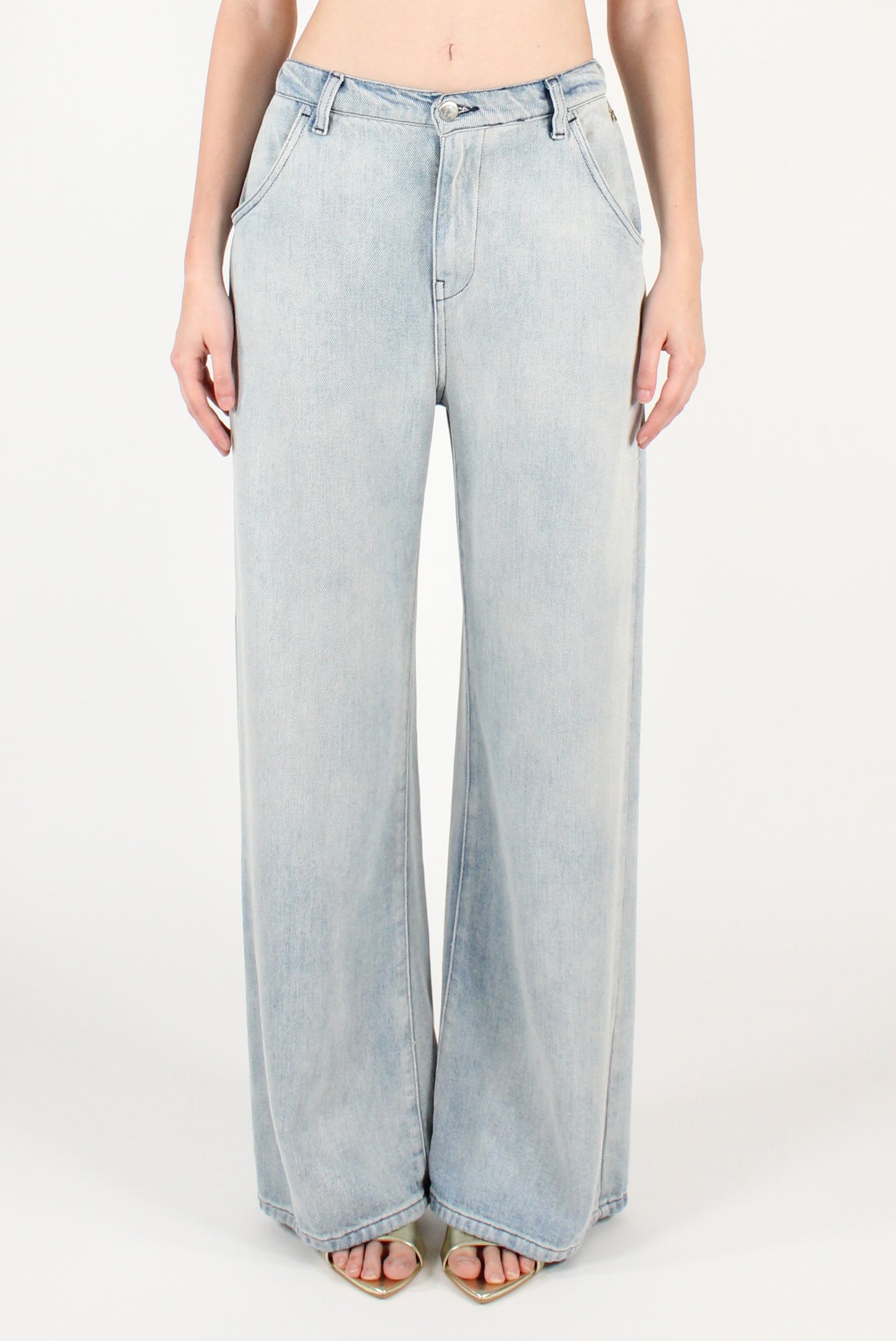 Jeans a Palazzo Lavaggio Chiaro con Elastico