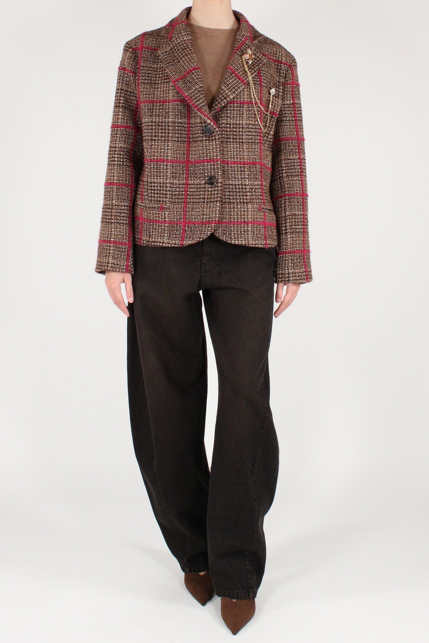 Giacca Corta in Tartan Cuciture