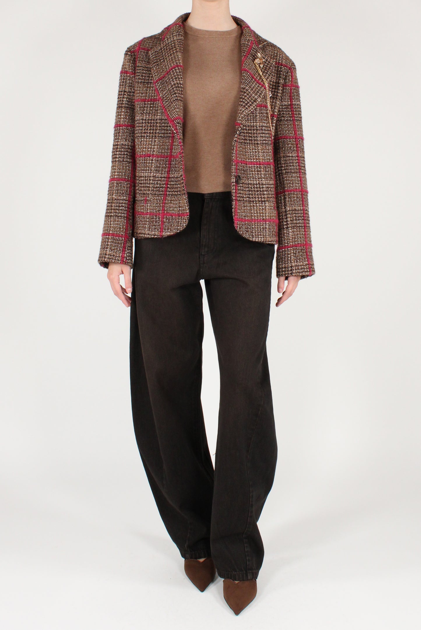 Giacca Corta in Tartan Cuciture