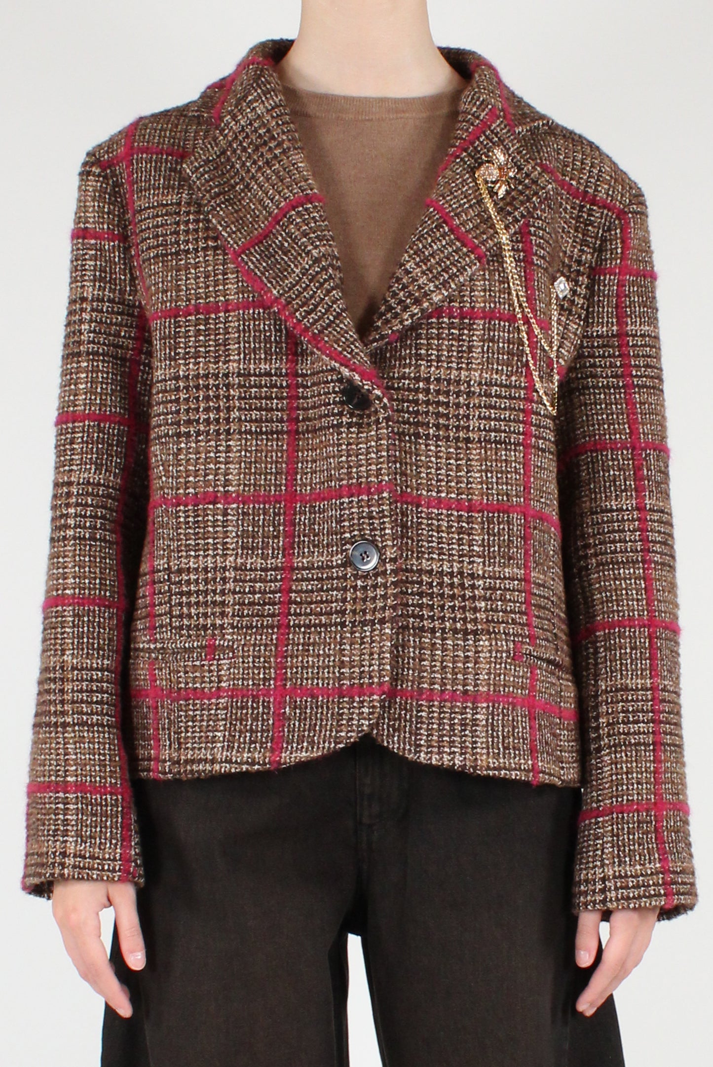 Giacca Corta in Tartan Cuciture