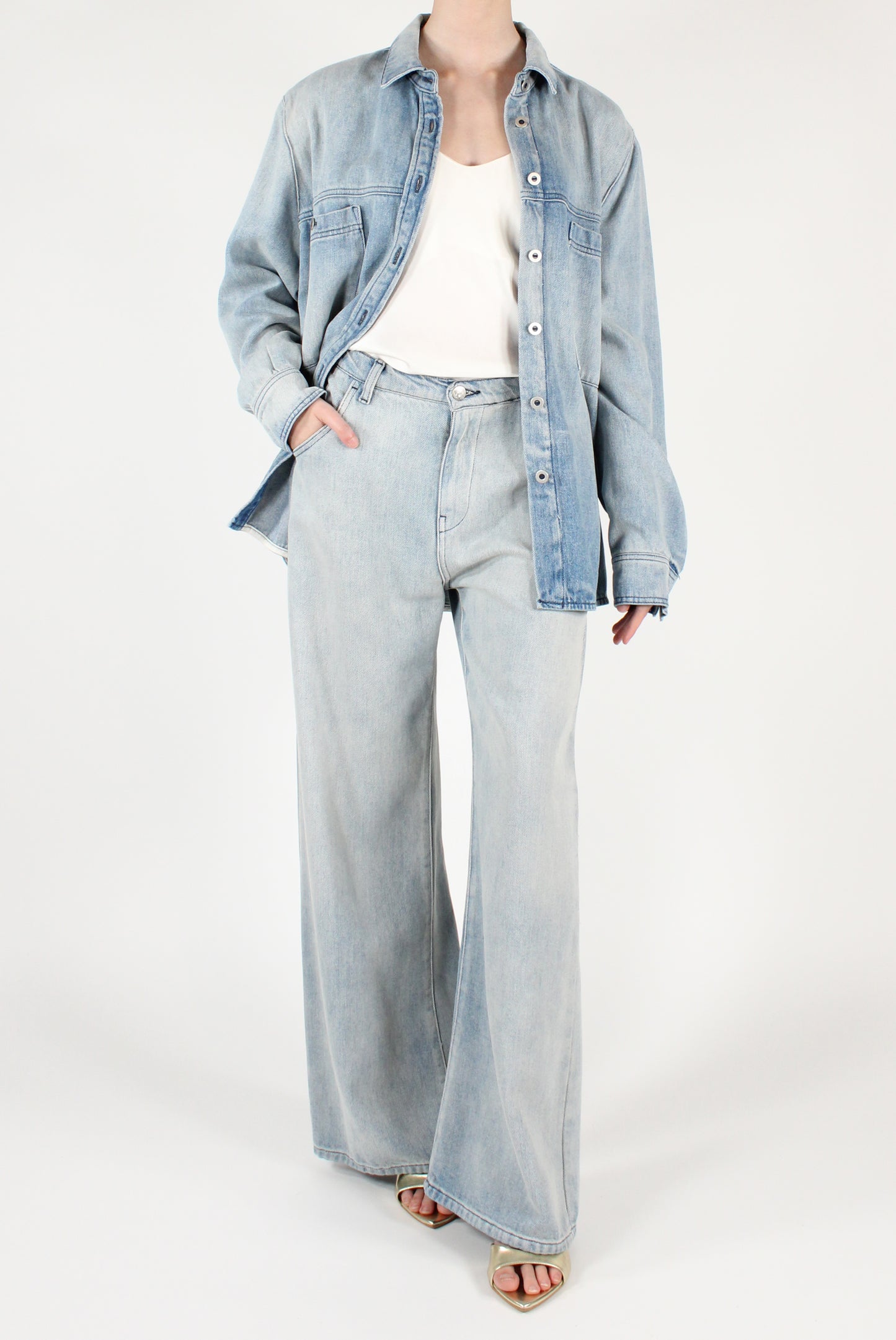 Jeans a Palazzo Lavaggio Chiaro con Elastico