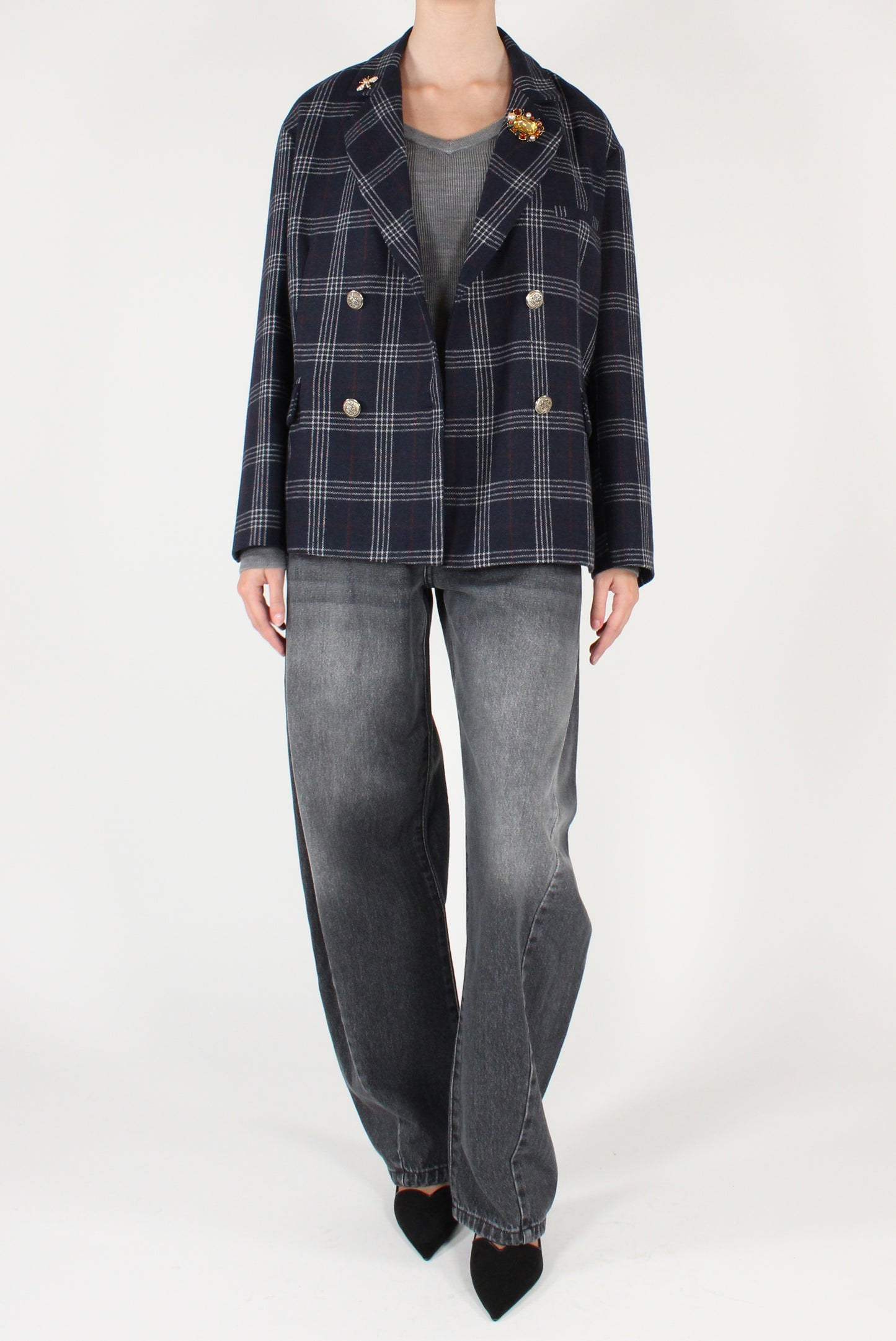Giacca Doppiopetto in Tartan Blu
