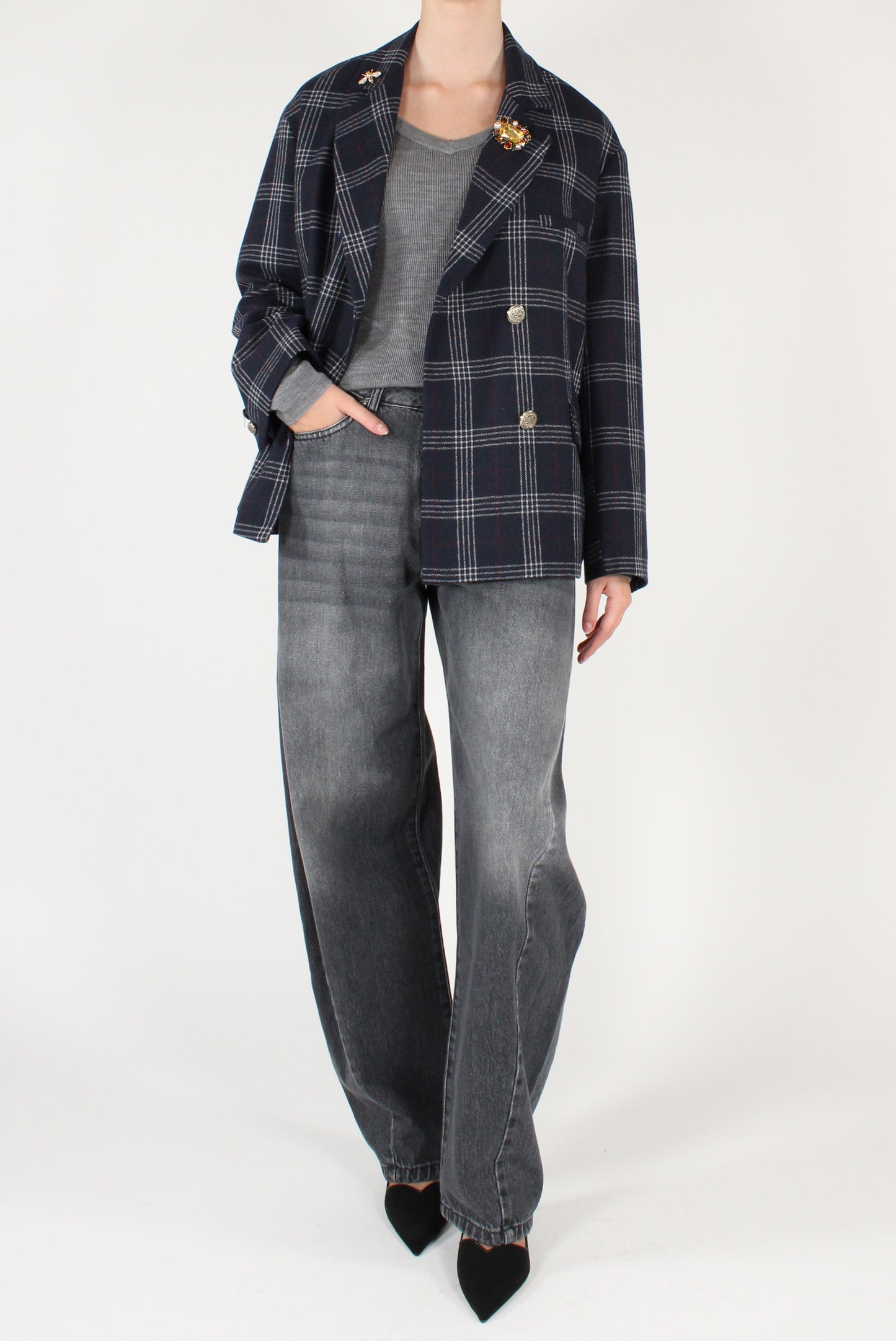 Giacca Doppiopetto in Tartan Blu