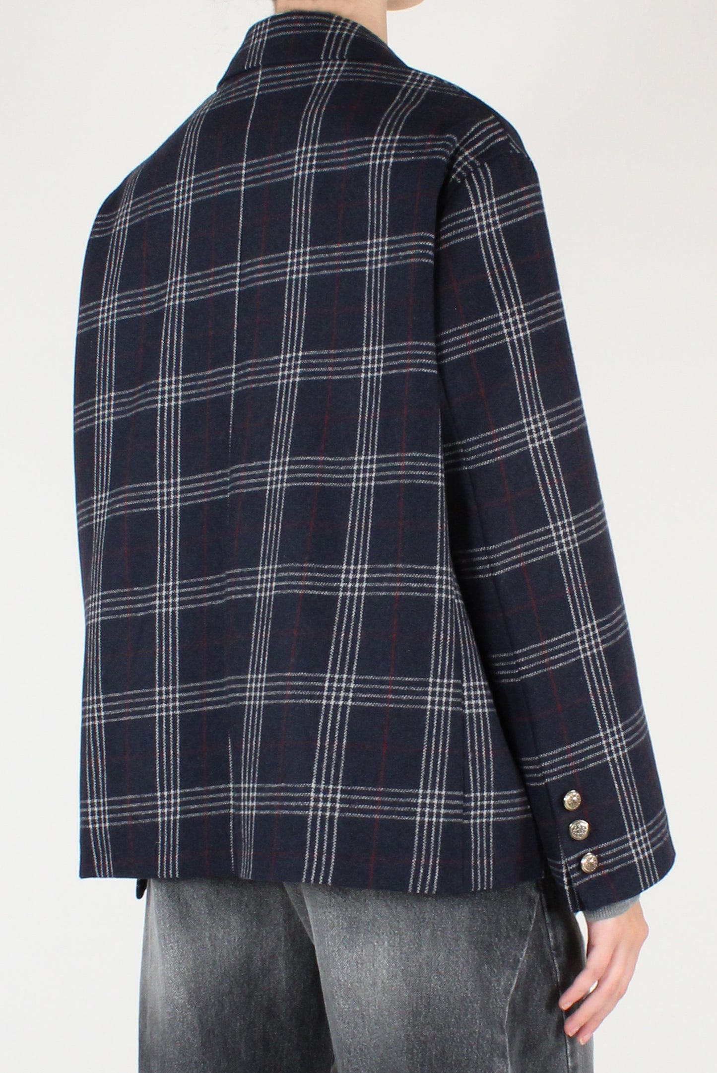 Giacca Doppiopetto in Tartan Blu