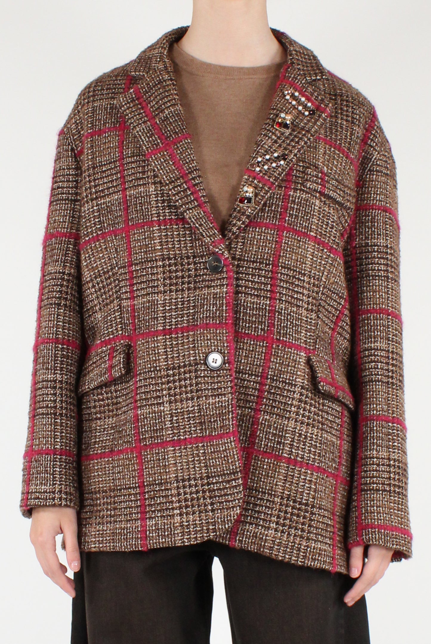 Giacca Over in Tartan Cuciture a Contrasto
