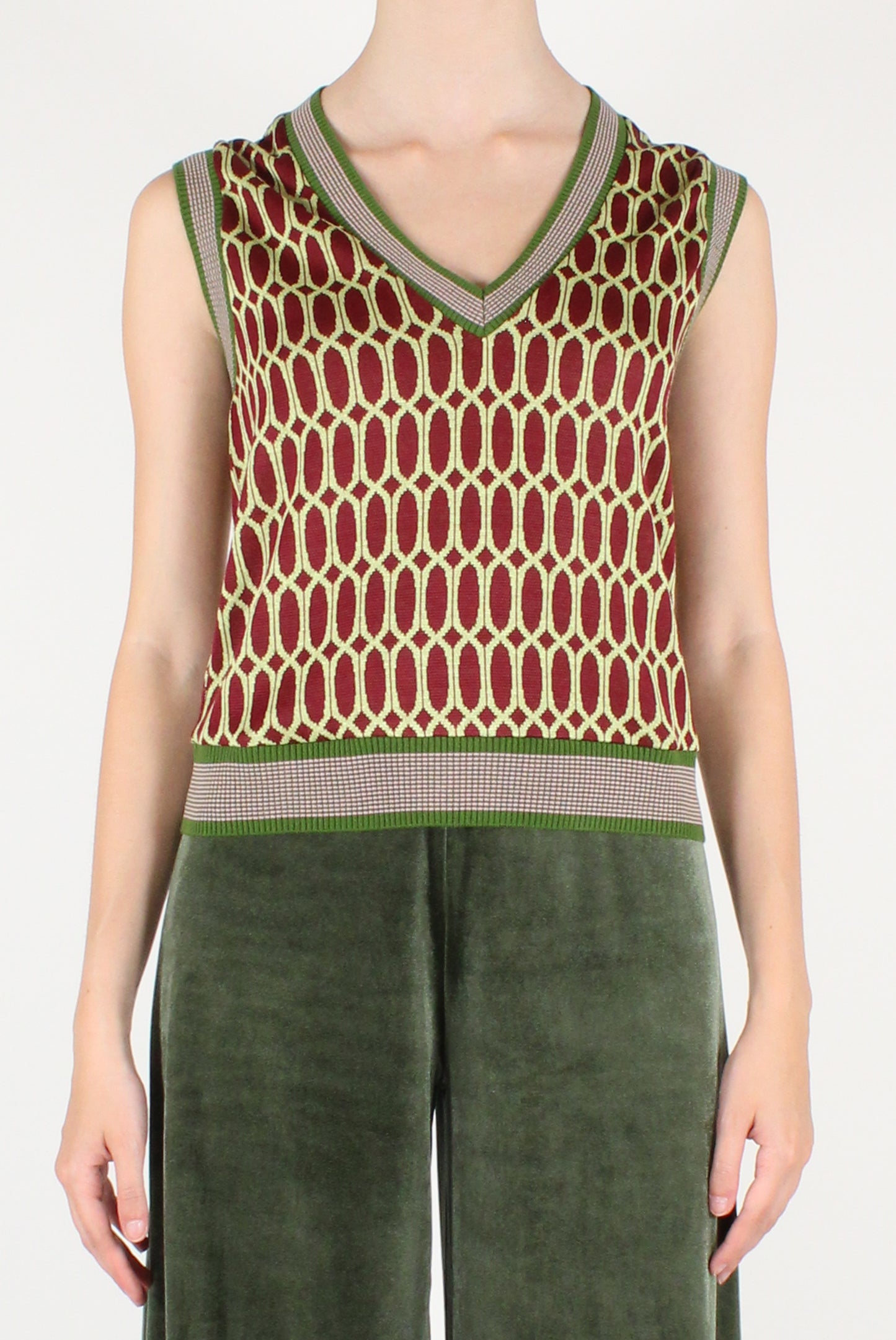 Gilet Stampa Fantasia Geometrica Bordeaux