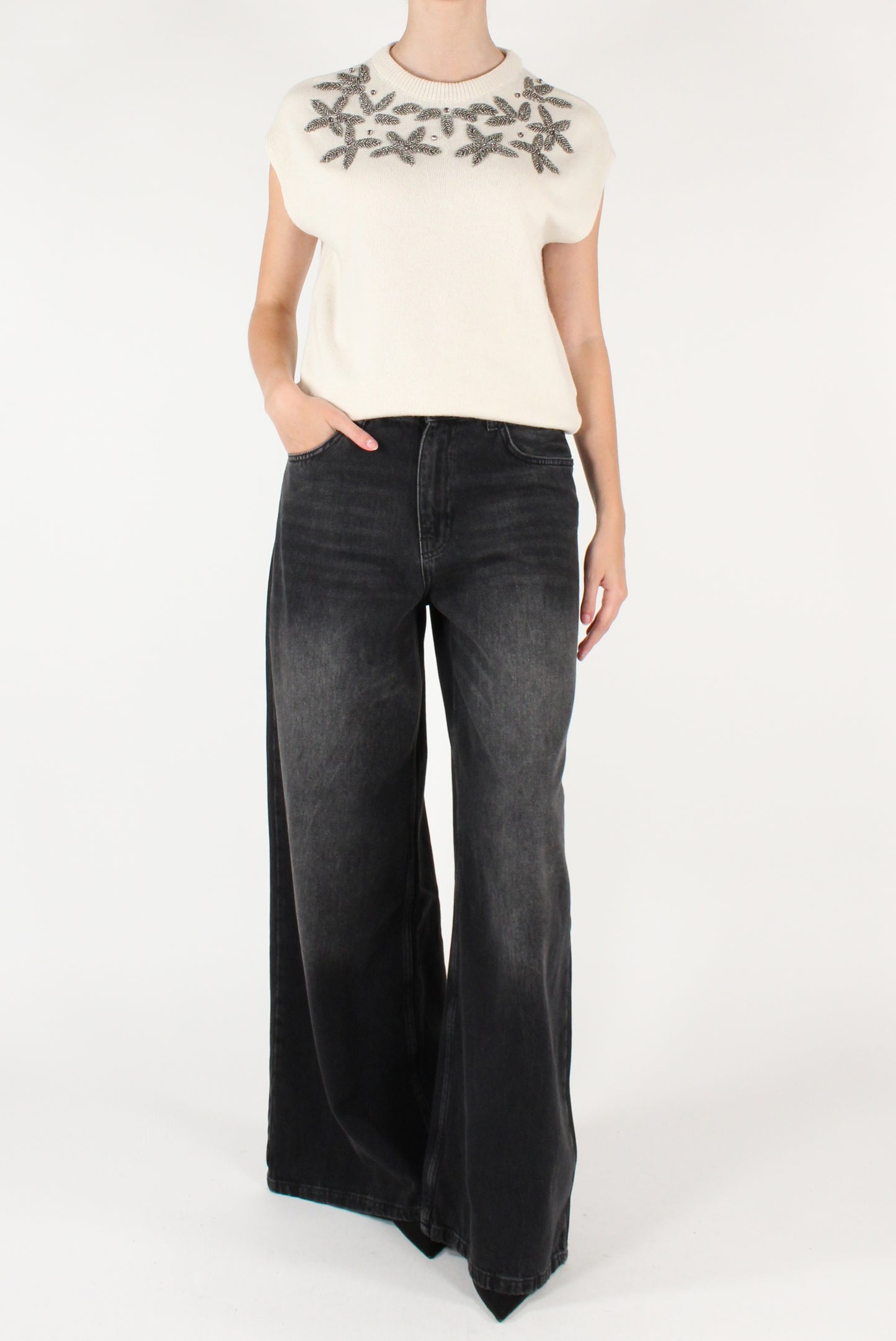 Gilet Ricami Floreali con Perline