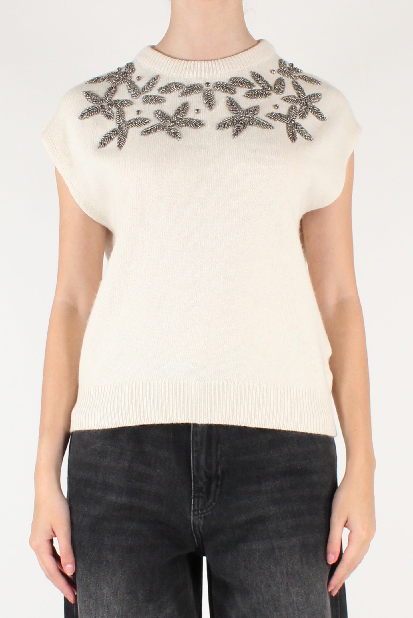 Gilet Ricami Floreali con Perline