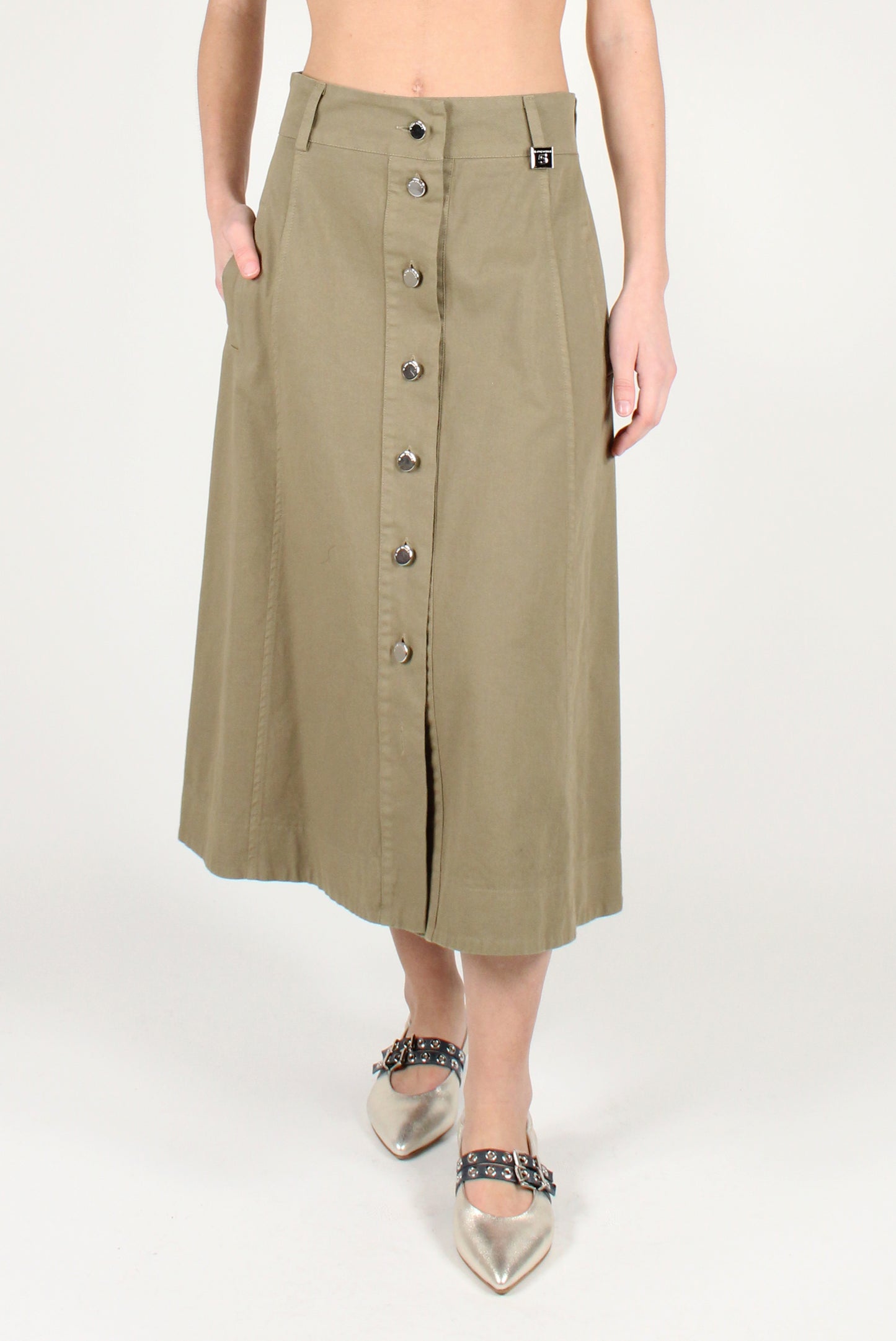 Gonna Midi in Denim con Bottoni