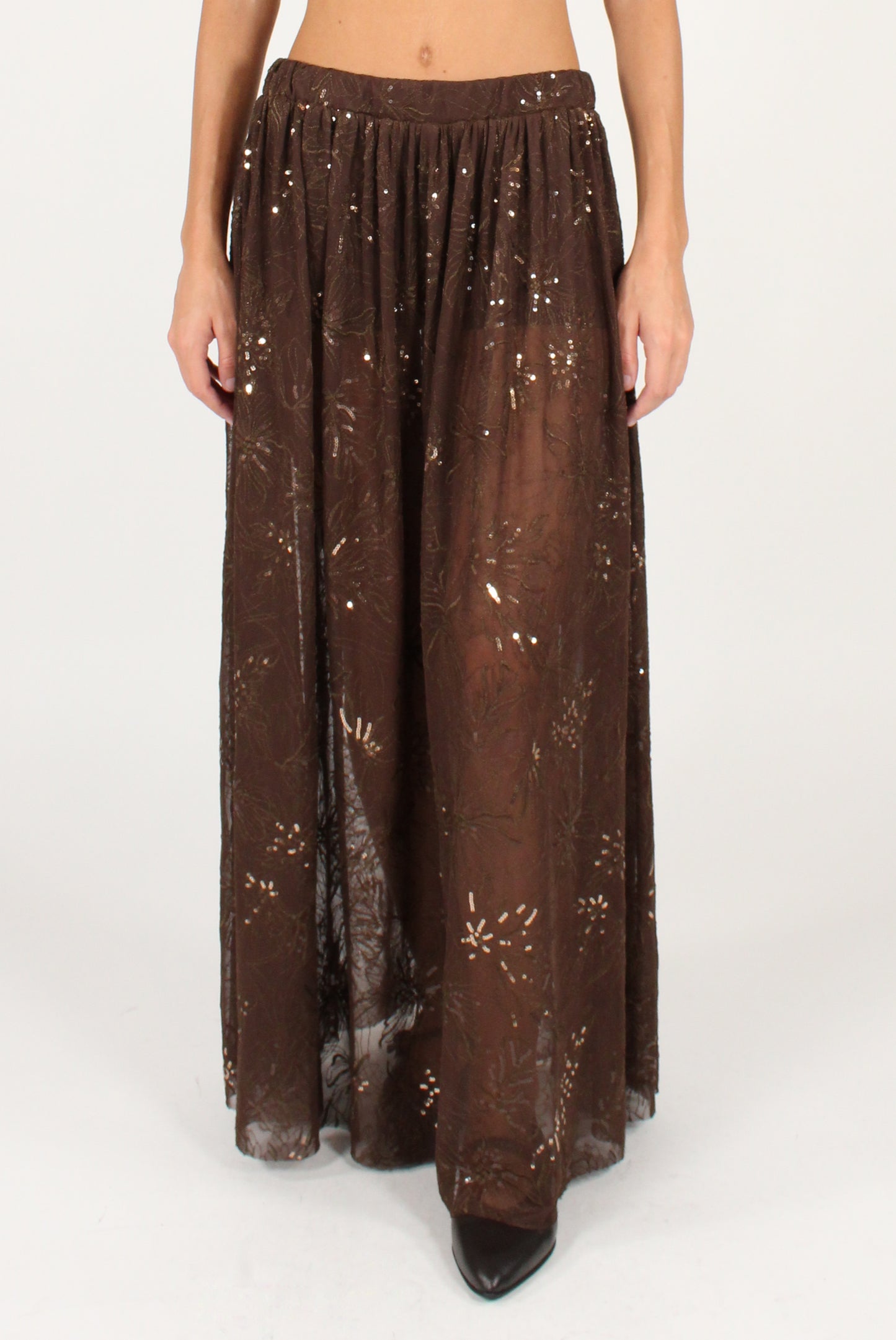 Gonna Lunga Ricami Floreali e Paillettes