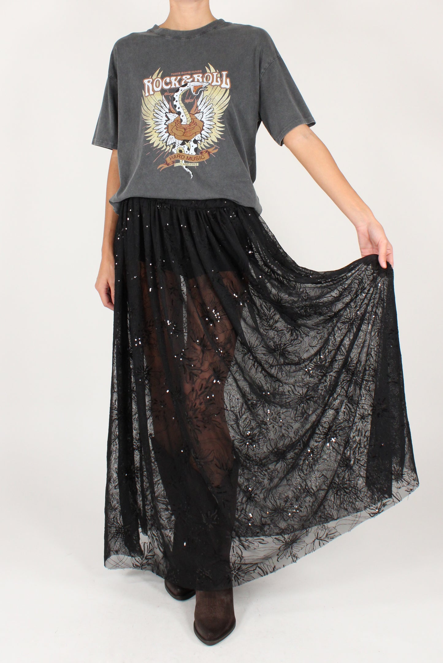 Gonna Lunga Ricami Floreali e Paillettes