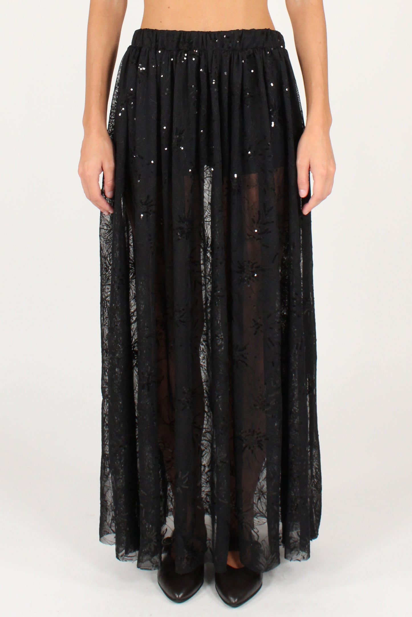 Gonna Lunga Ricami Floreali e Paillettes