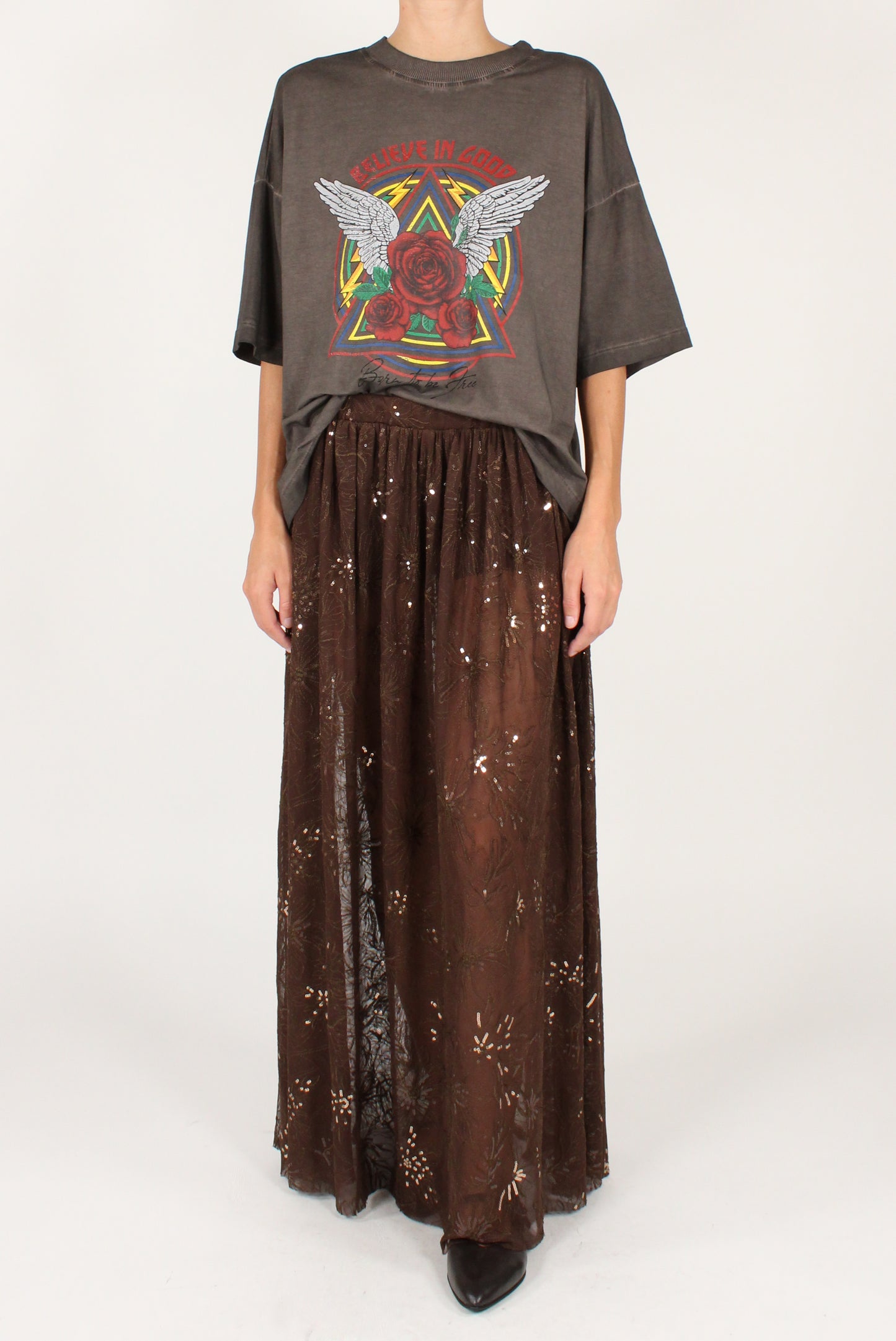 Gonna Lunga Ricami Floreali e Paillettes