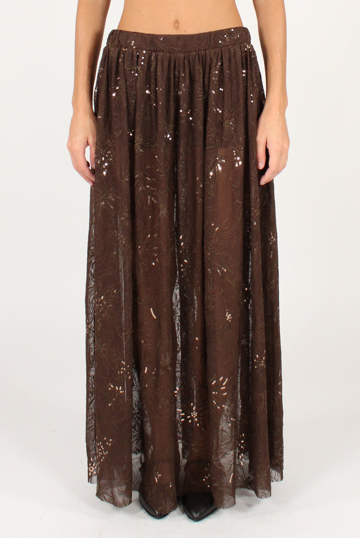 Gonna Lunga Ricami Floreali e Paillettes