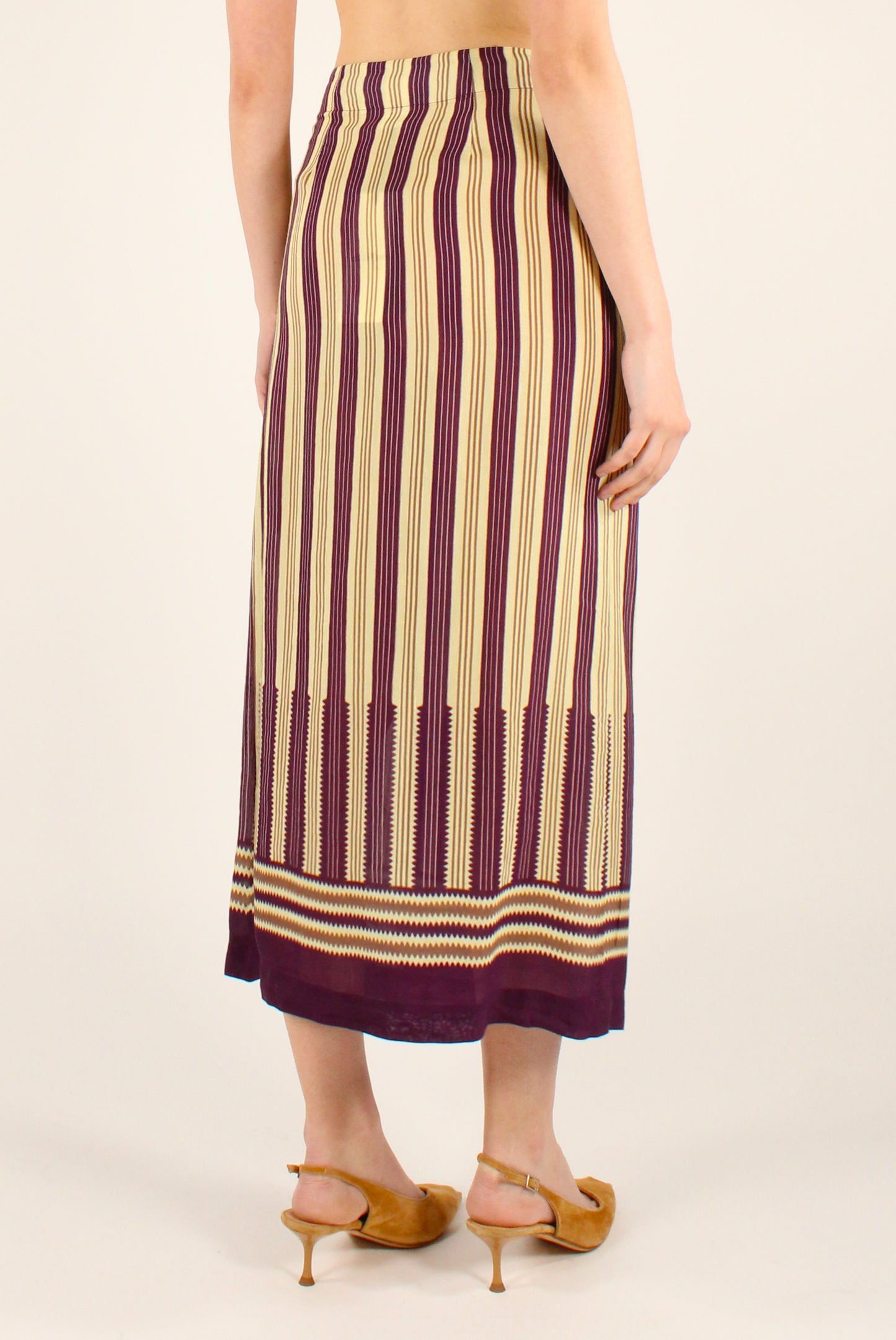 Striped Pareo-Effect Midi Skirt