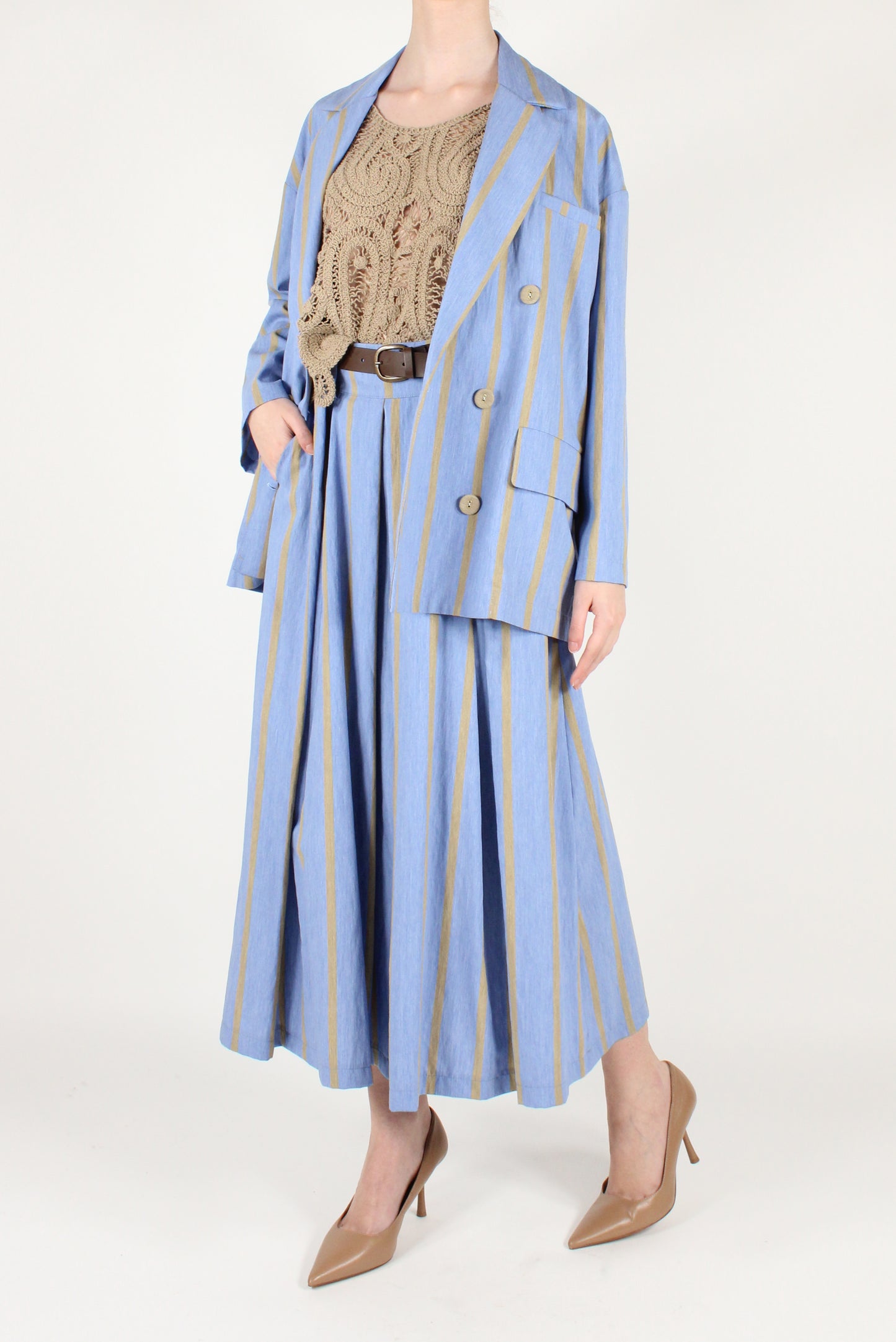 Blazer Over Doppiopetto a Righe Verticali