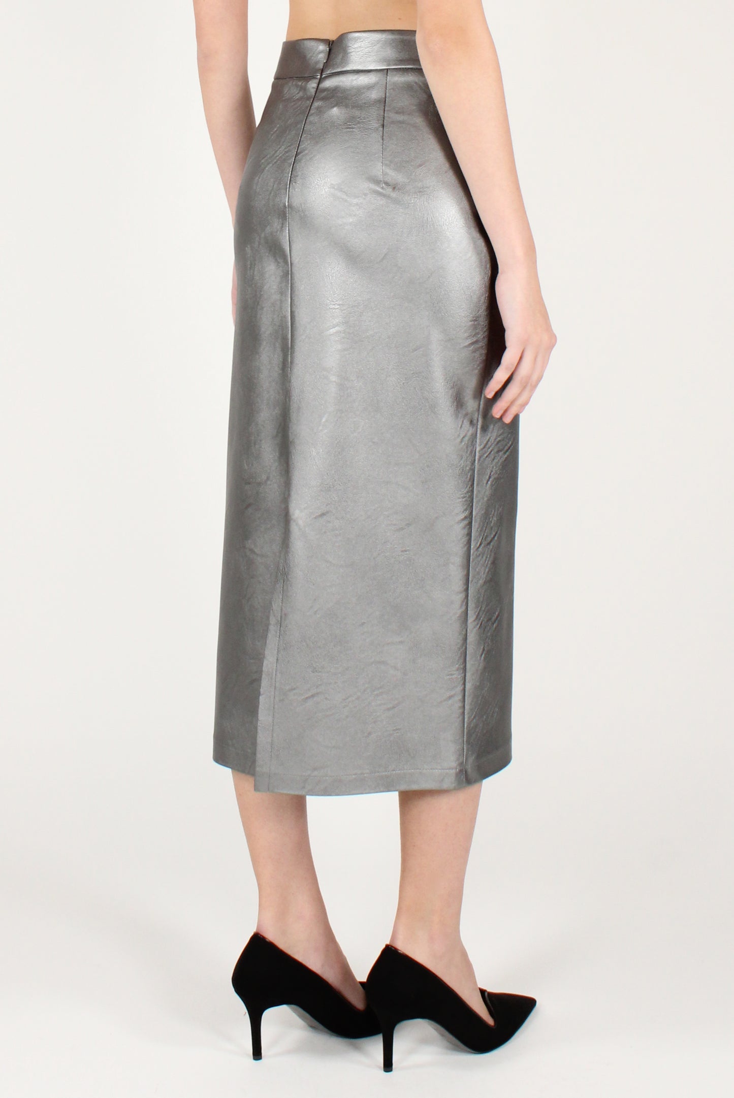 Gonna a Tubino in Ecopelle Metallizzata
