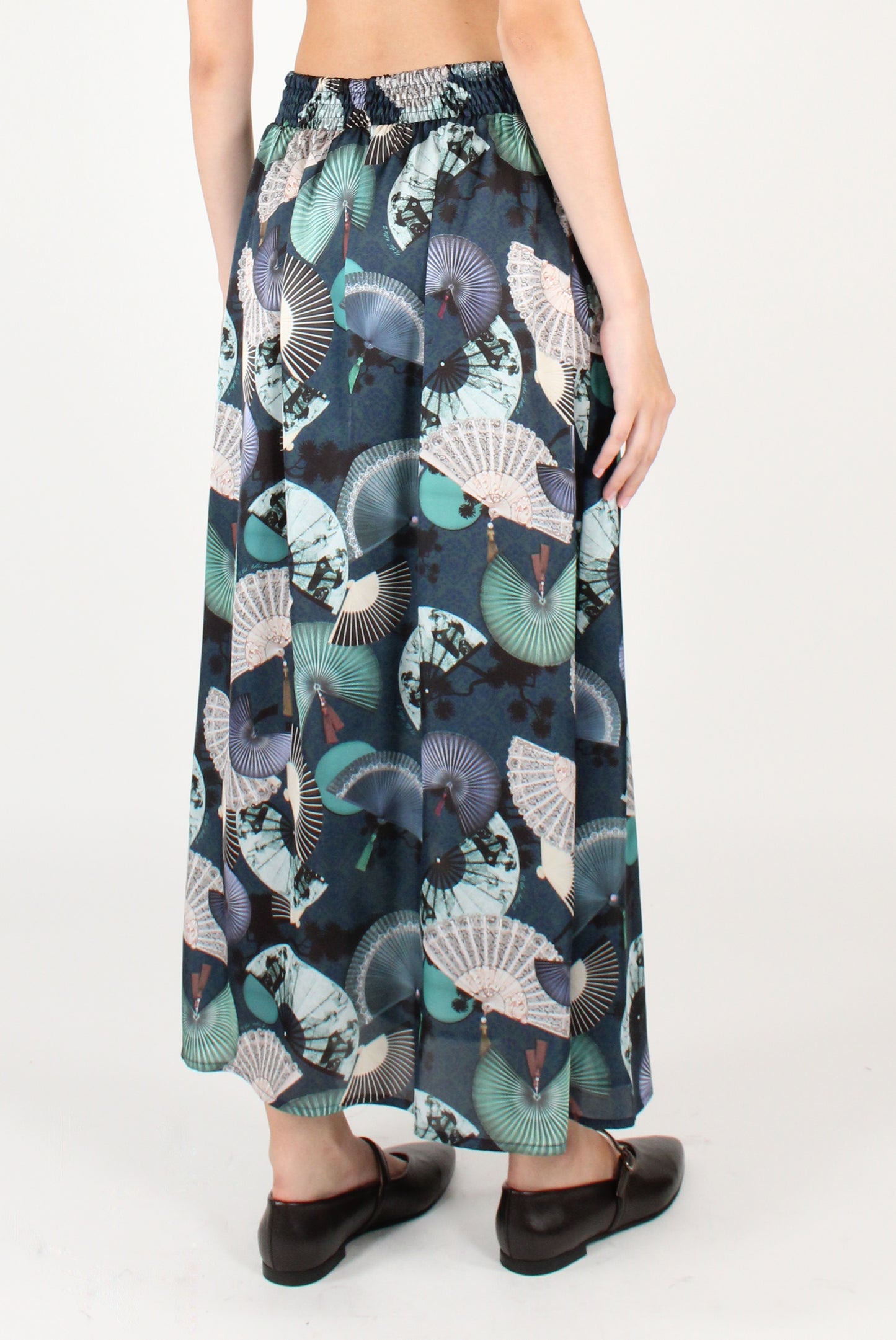 Long Flared Skirt with Fan Print