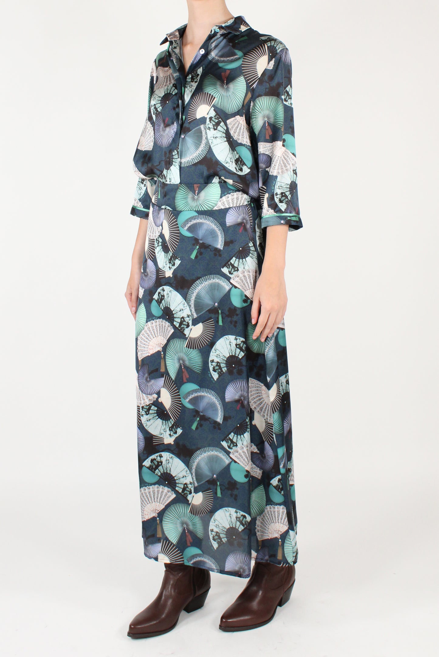 Long Flared Skirt with Fan Print