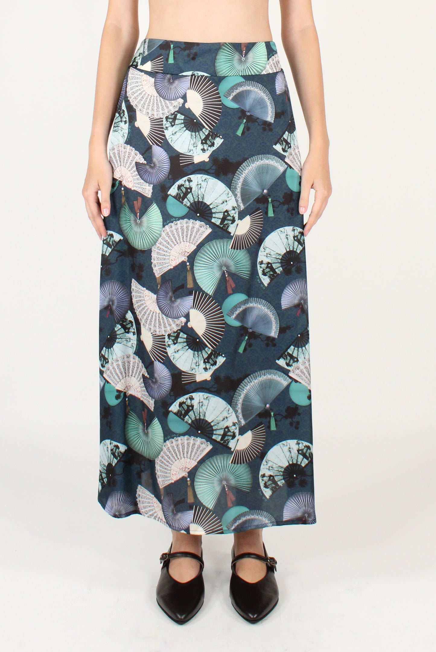 Long Flared Skirt with Fan Print