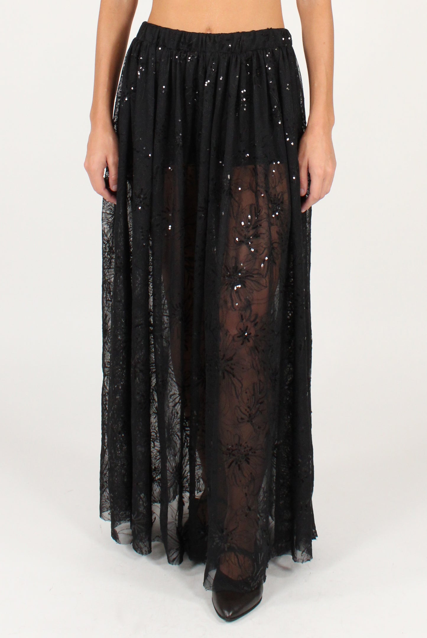 Gonna Lunga Ricami Floreali e Paillettes