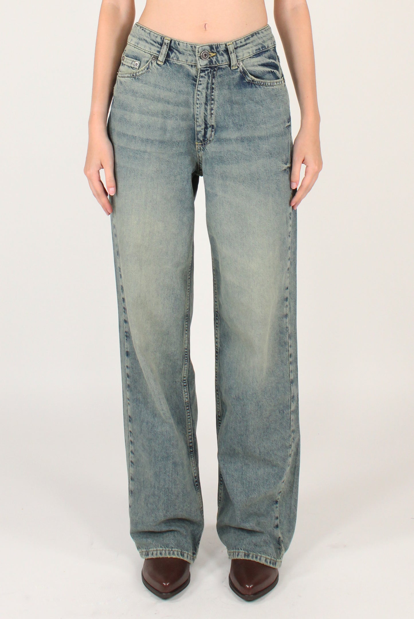 Jeans a Gamba Dritta Effetto Délavé