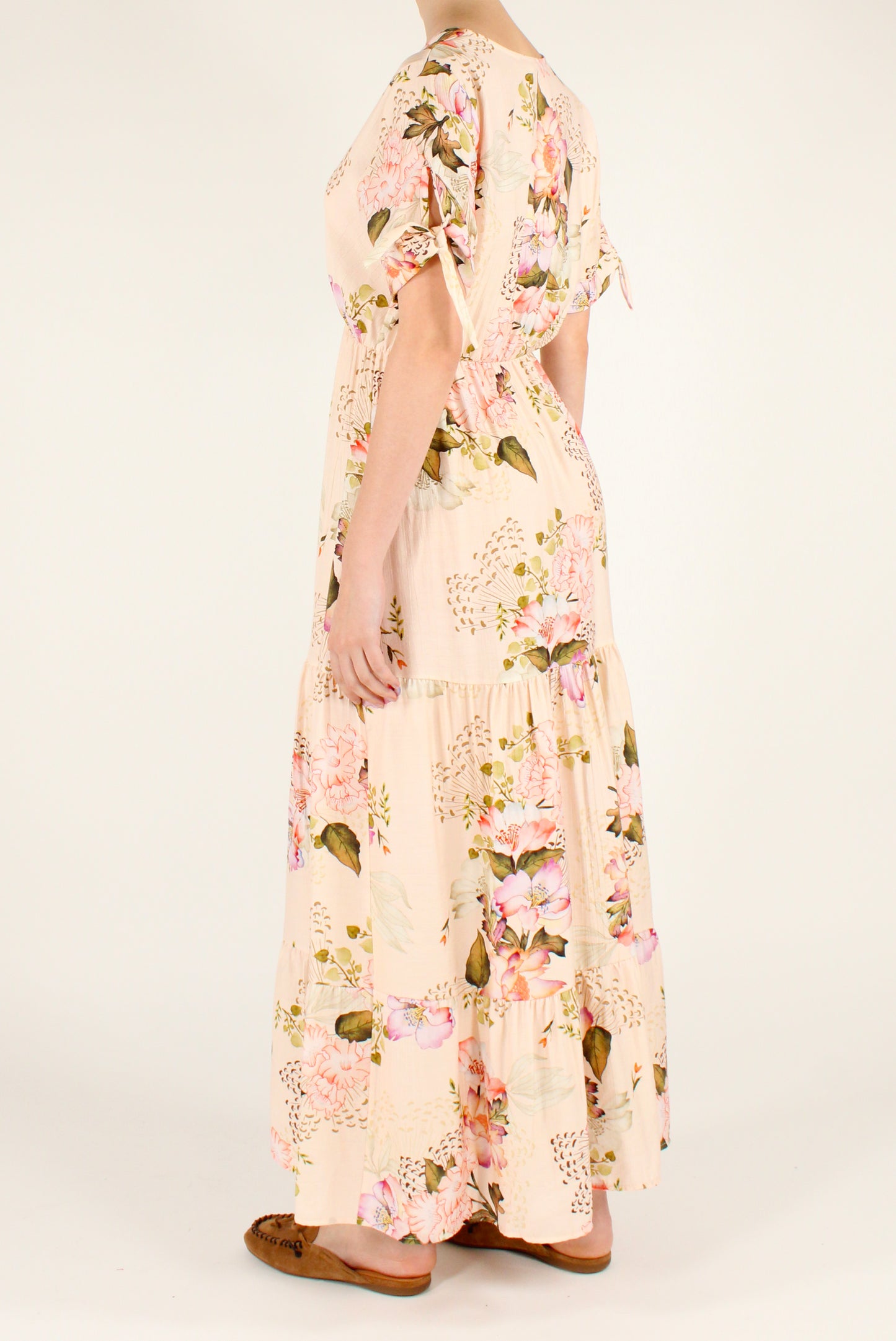 Long Floral Print V-Neck Dress