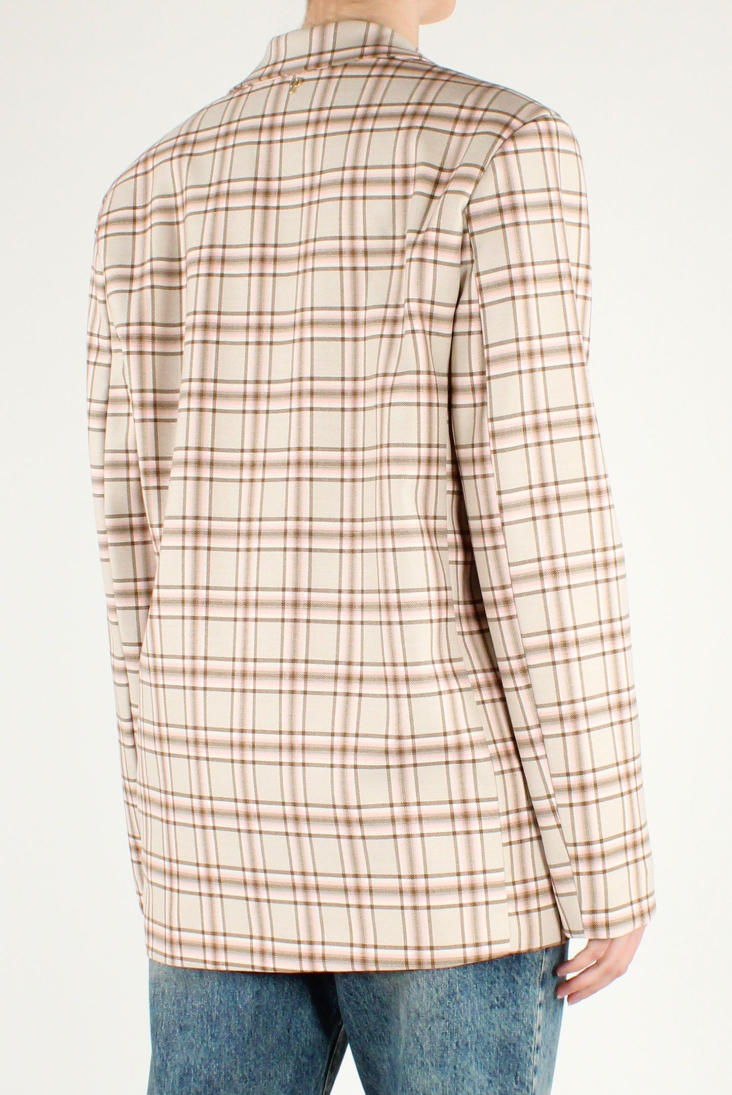 Oversized Blazer with Tartan Print and "Love" Writing