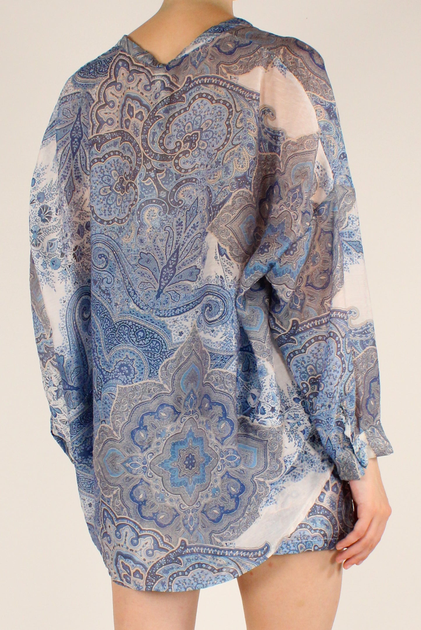 Camicia in Mussola Lyocell Stampa Fantasia Blu