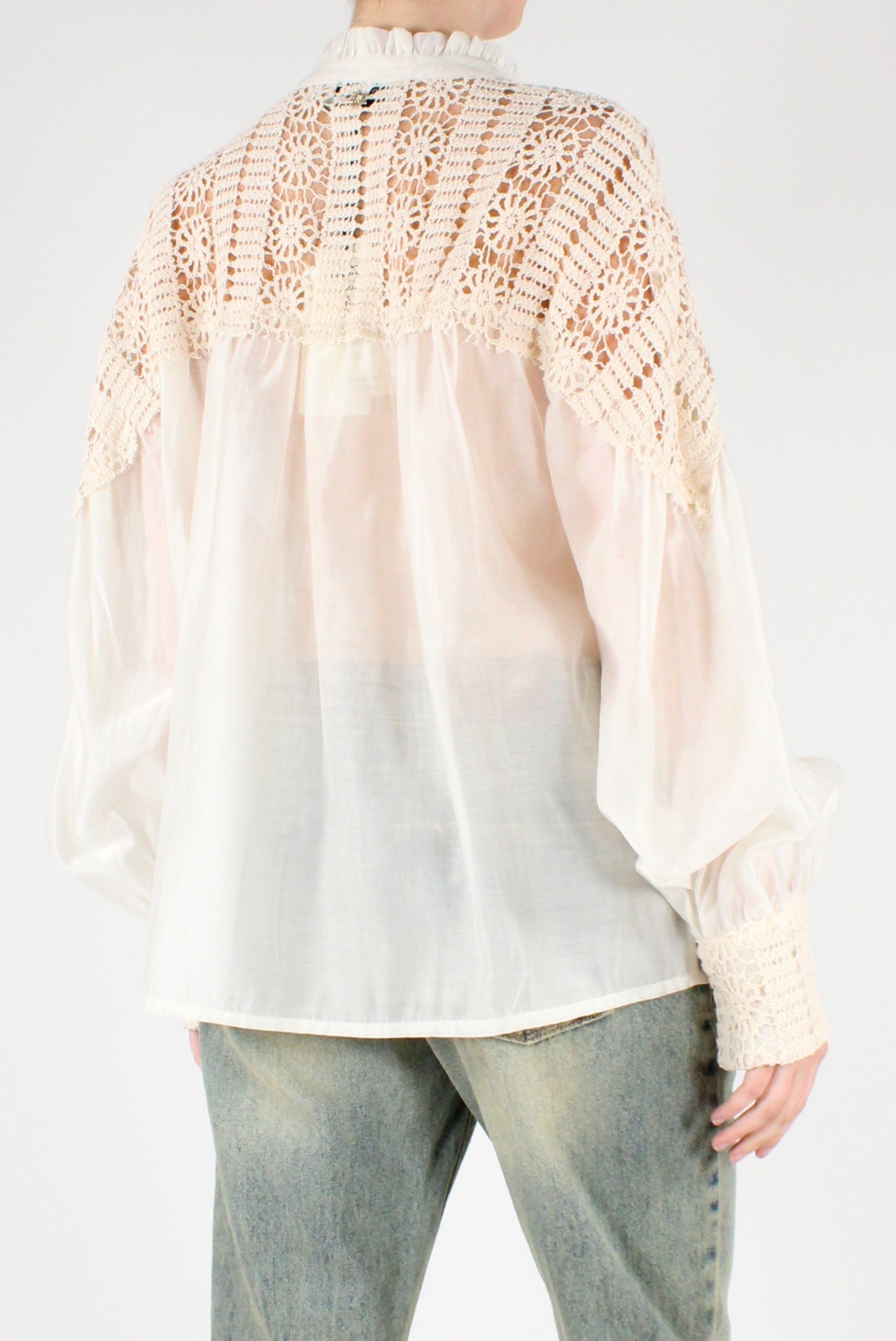 Oversized Muslin Shirt with Lace on the Shoulders