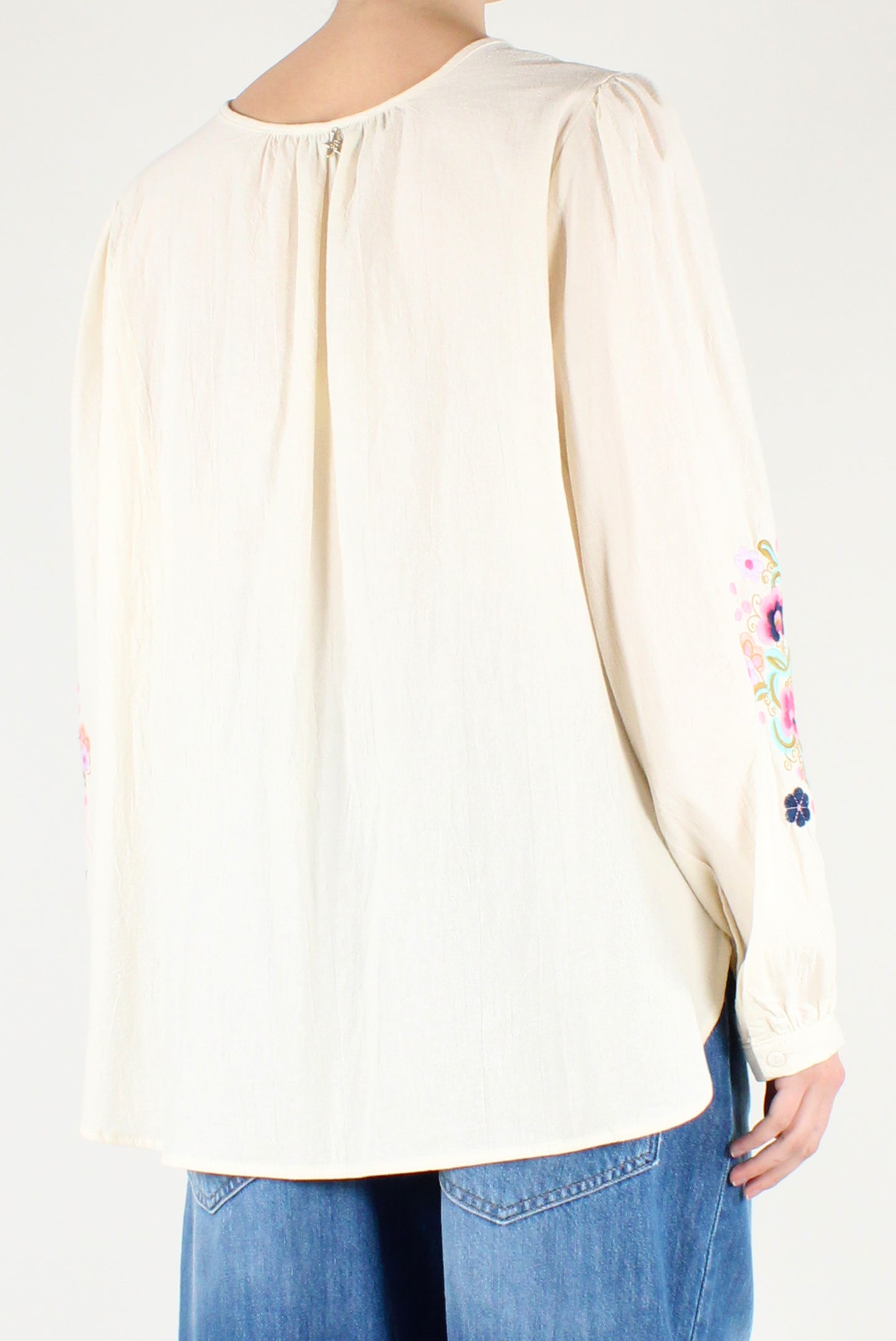 Cotton Shirt with Floral Embroidery