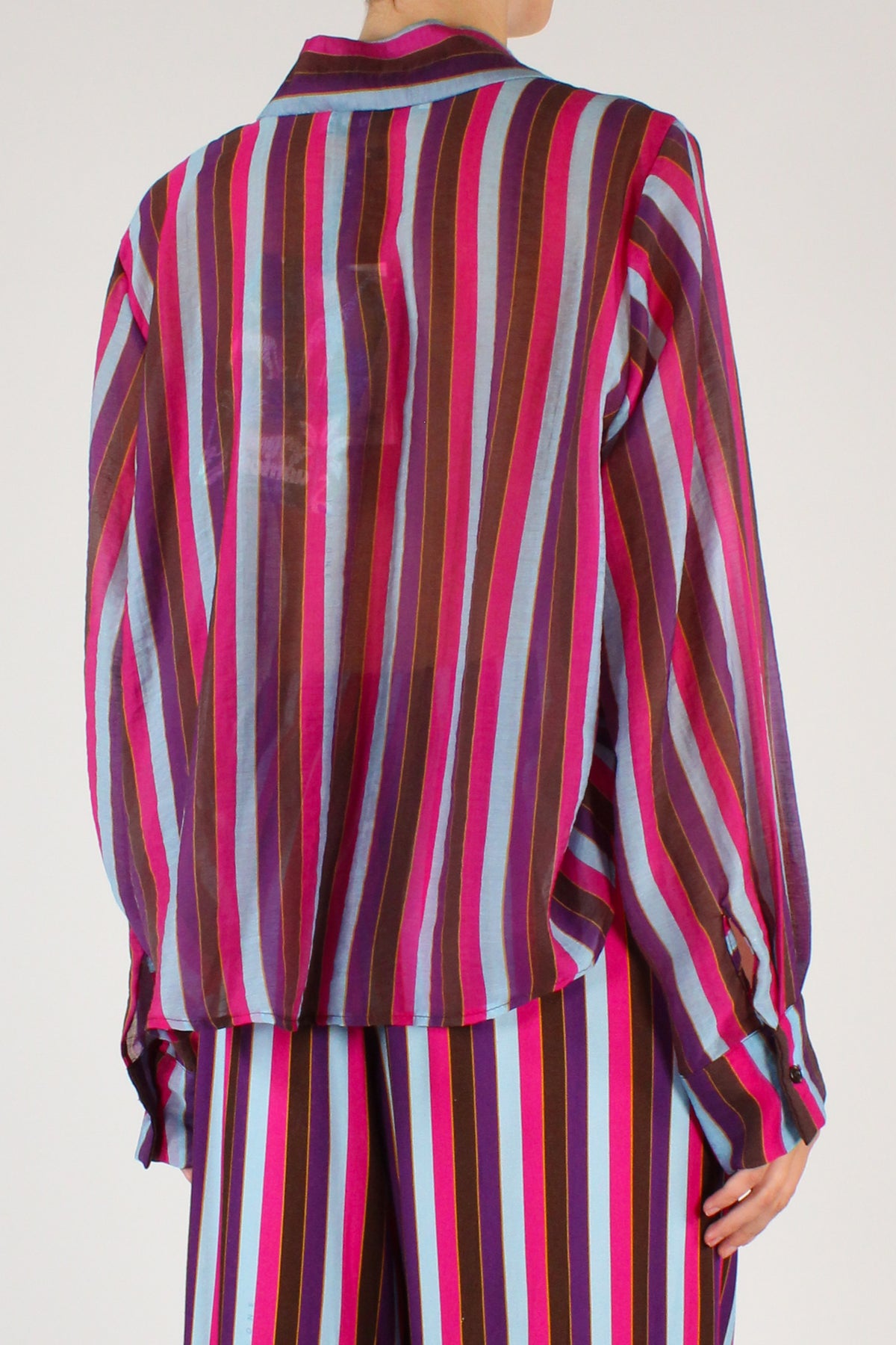 Camicia a Righe Multicolore Fucsia