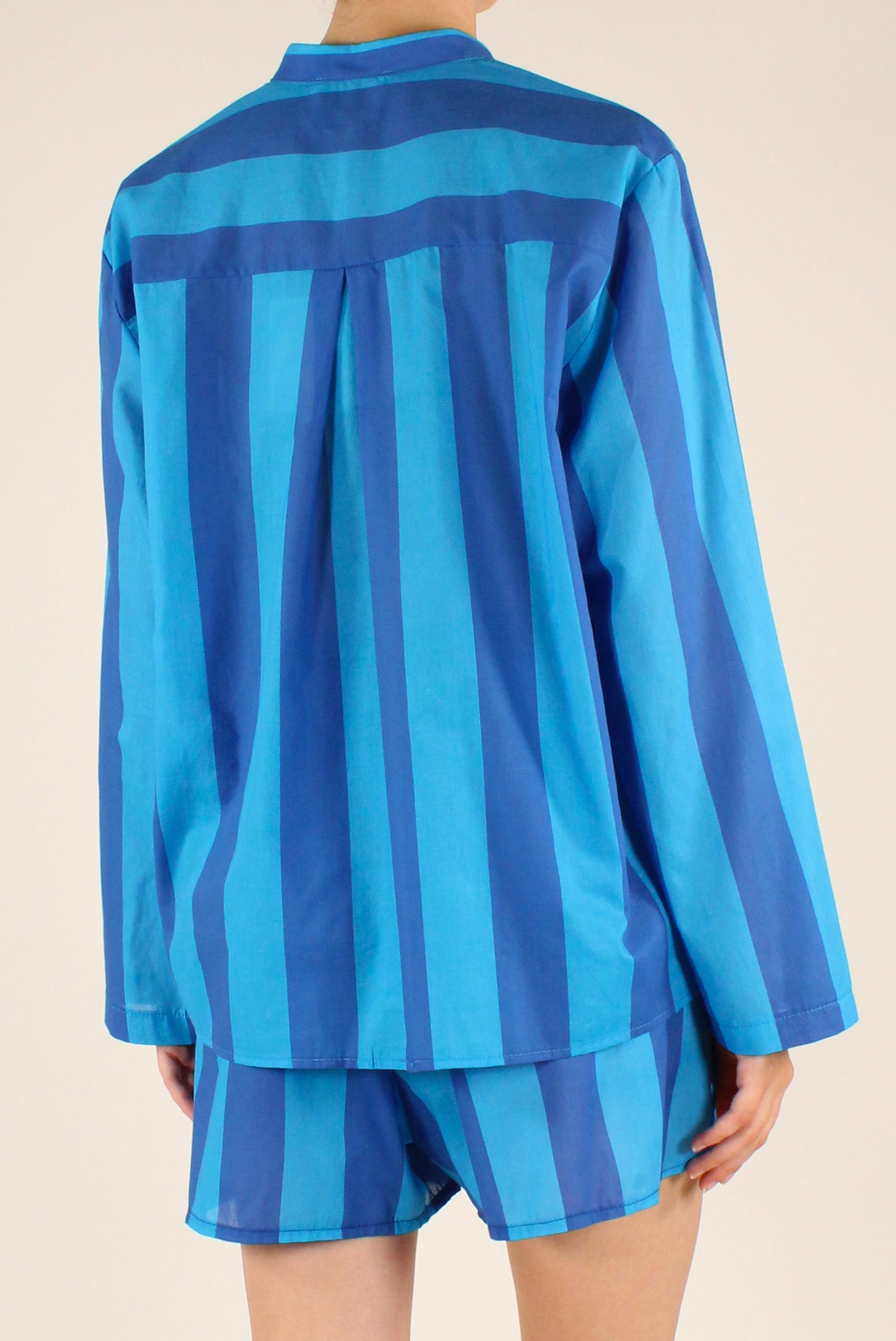 Camicia Coreana a Righe in Mussola di Cotone