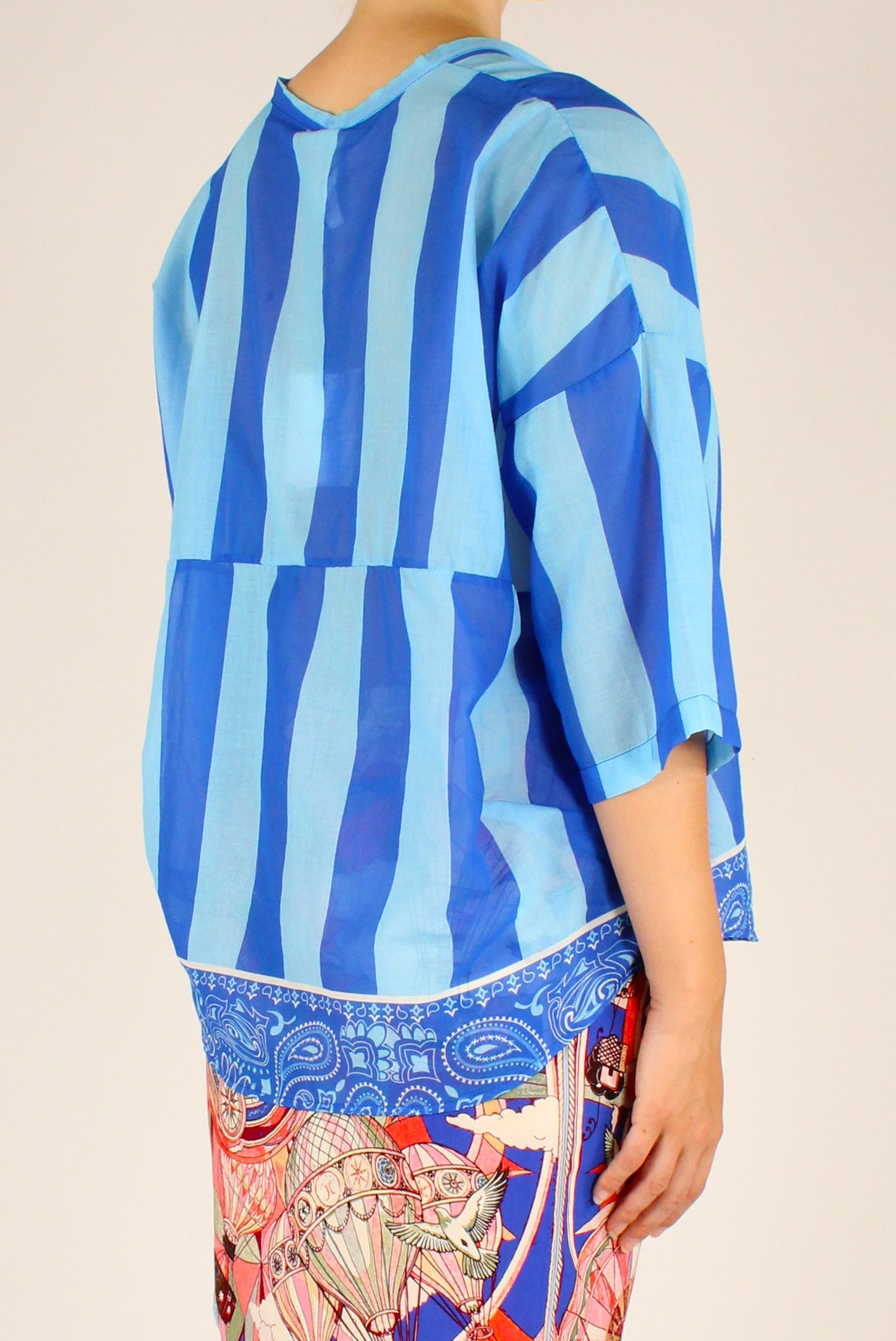 Camicia Over in Mussola Righe Celeste/Blu