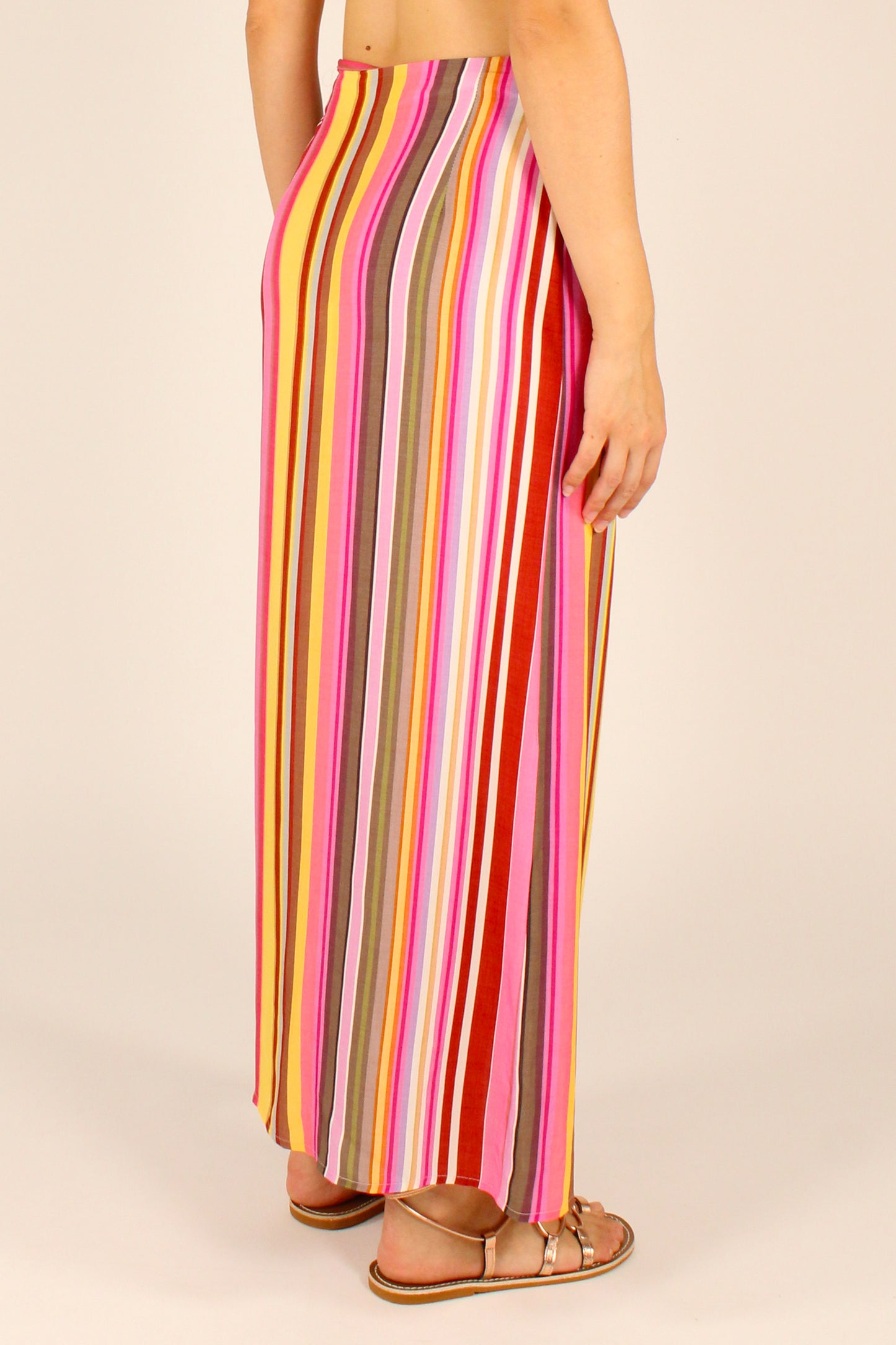 Gonna Lunga Pareo Stampa Righe Multicolore