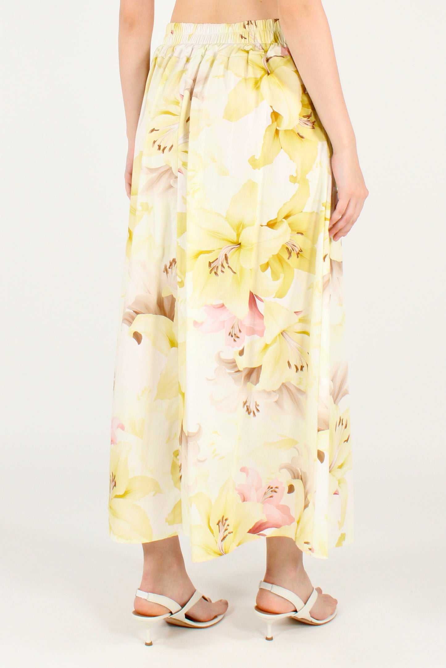 Long Skirt with Darts Yellow Lily Print