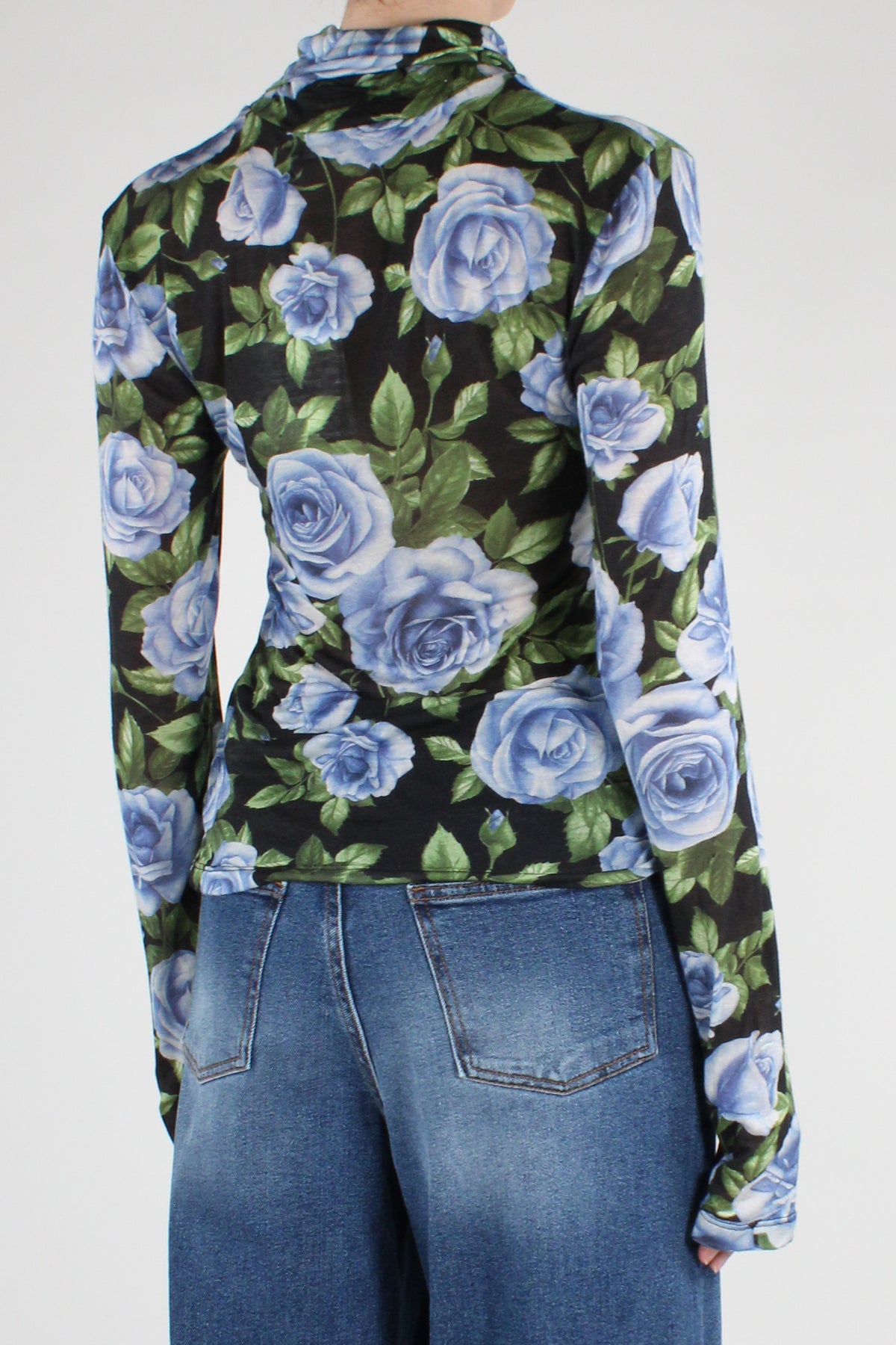 Maglia Dolcevita Misto Cachemire Stampa Rose