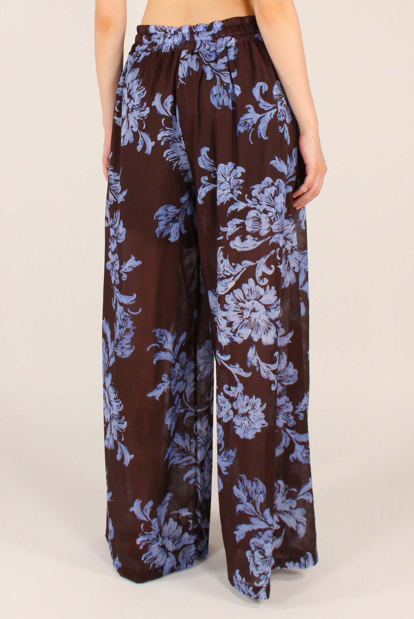 Pantaloni Stampa Floreale Celeste