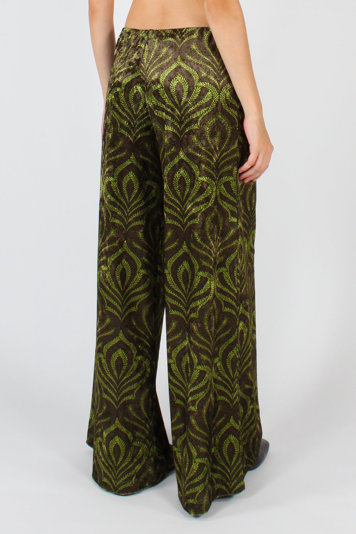 Pantaloni a Palazzo in Velluto Stampa Botanica