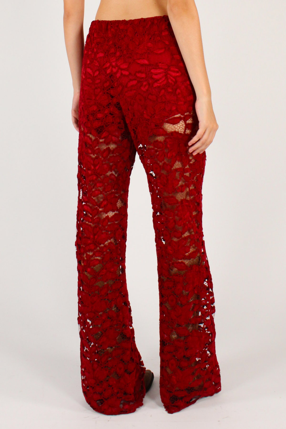 Pantaloni a Palazzo in Pizzo Ciniglia Bordeaux