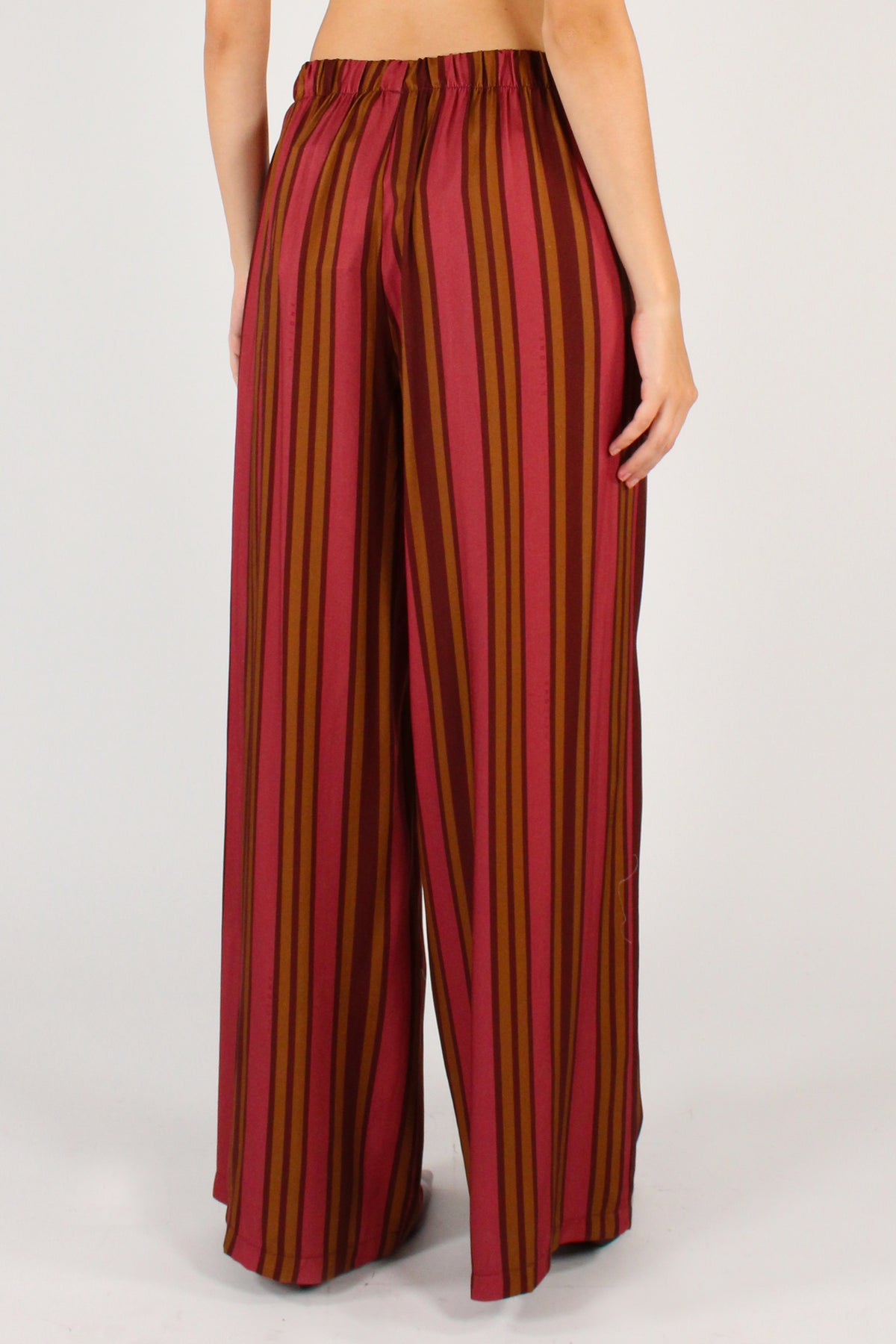 Pantaloni a Palazzo Stampa Righe Multicolore Bordeaux