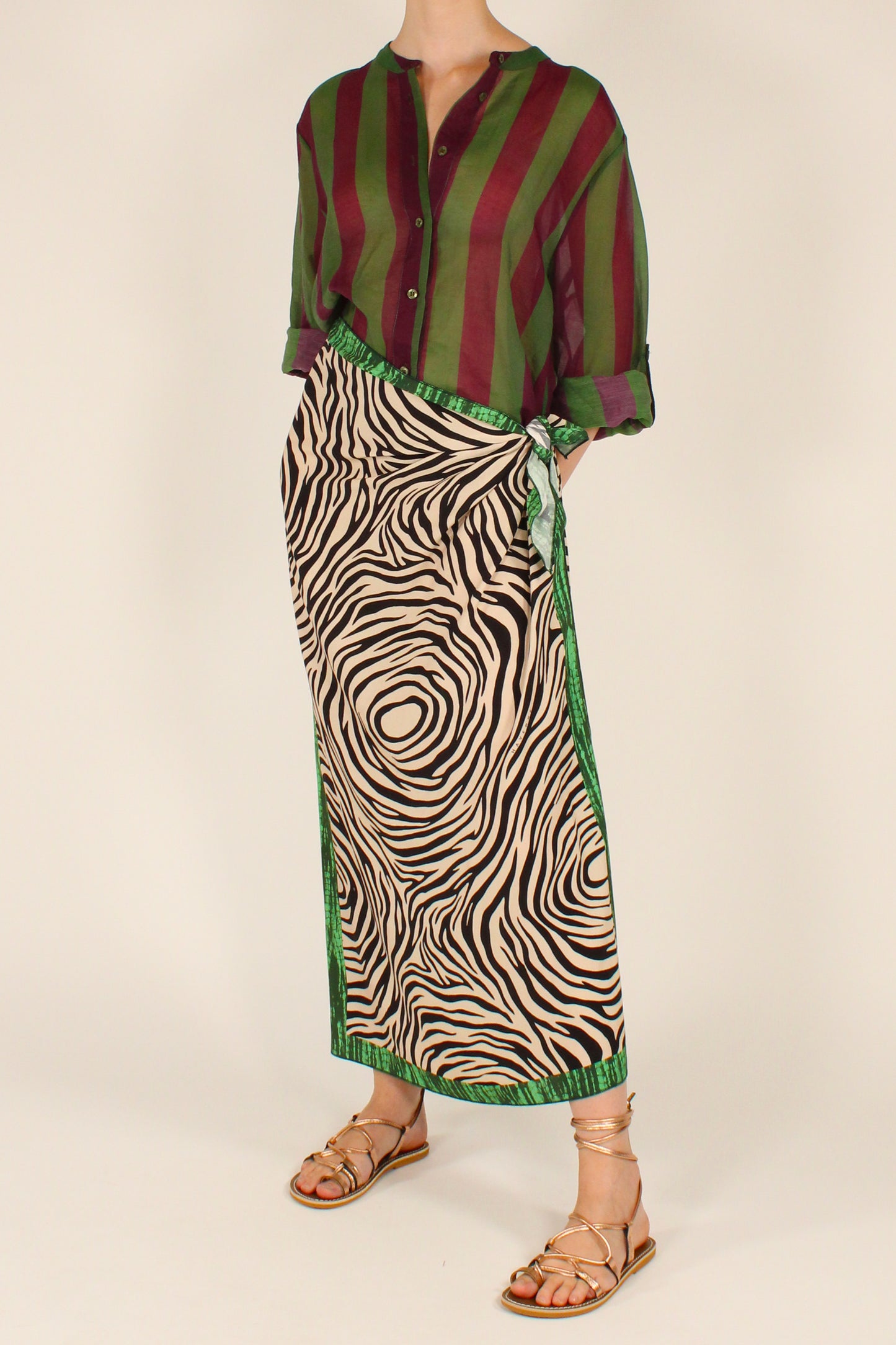 Camicia Stampa a Righe Verde/Viola