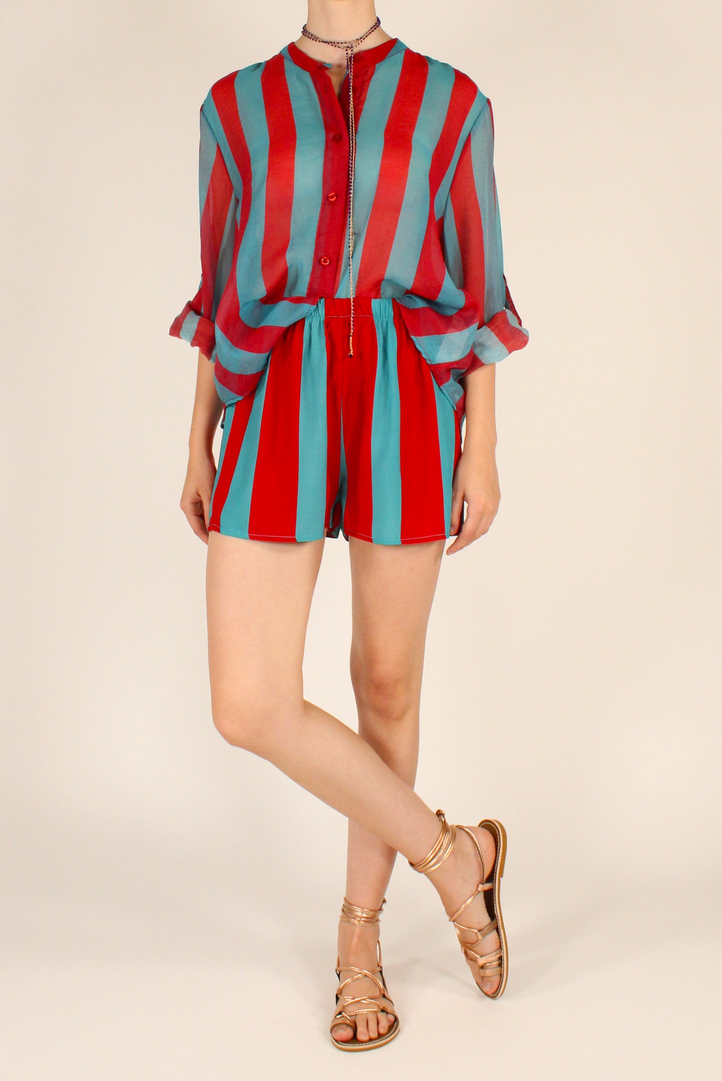 Camicia Stampa a Righe Bordeaux/Ottanio