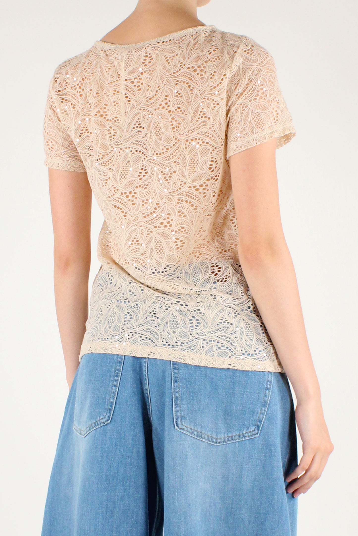 T-shirt in Pizzo con Paillettes