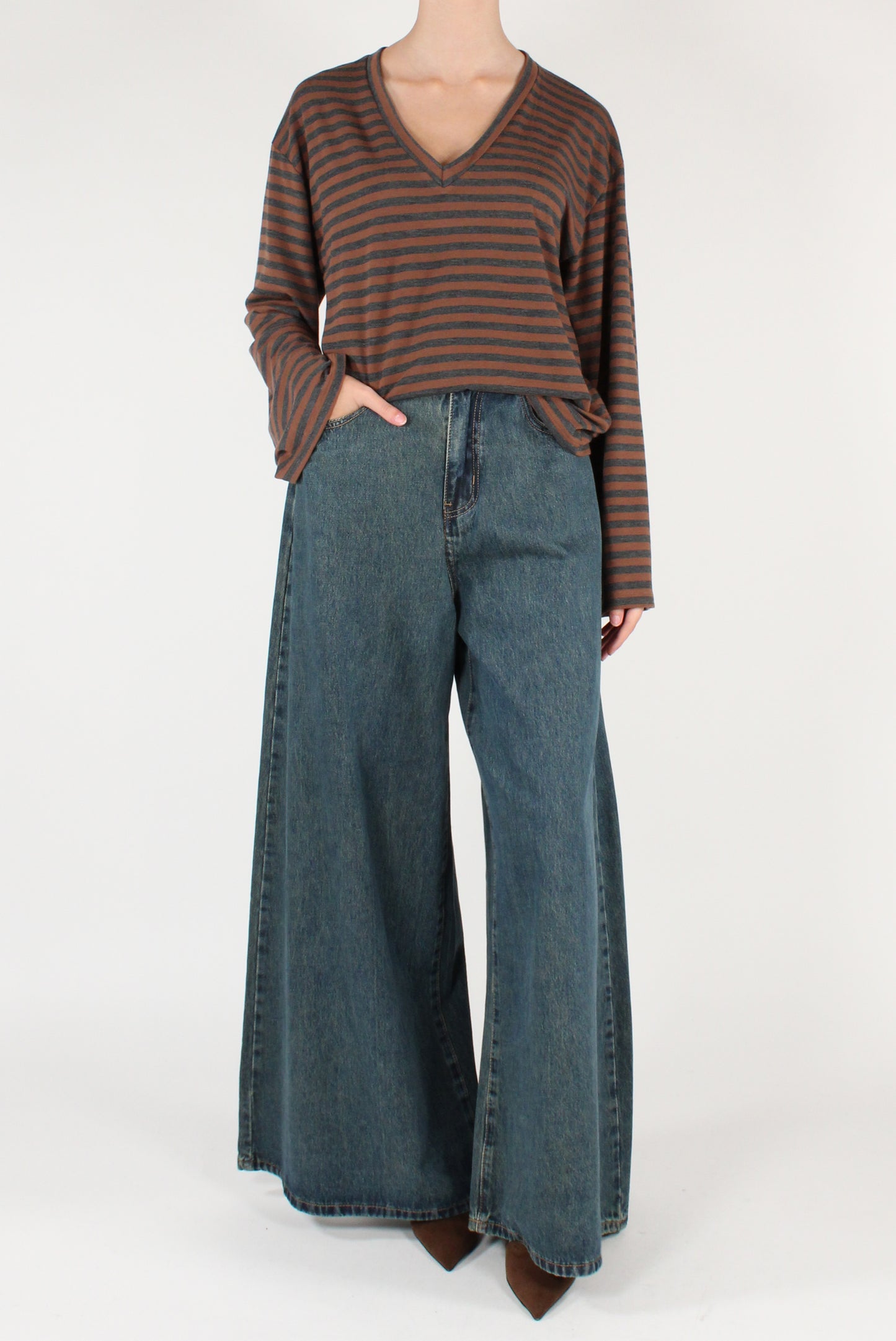 Maglia Over a Righe Scollo a V