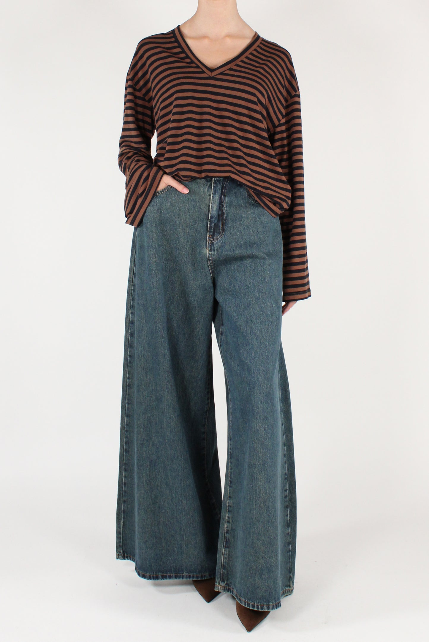 Maglia Over a Righe Scollo a V