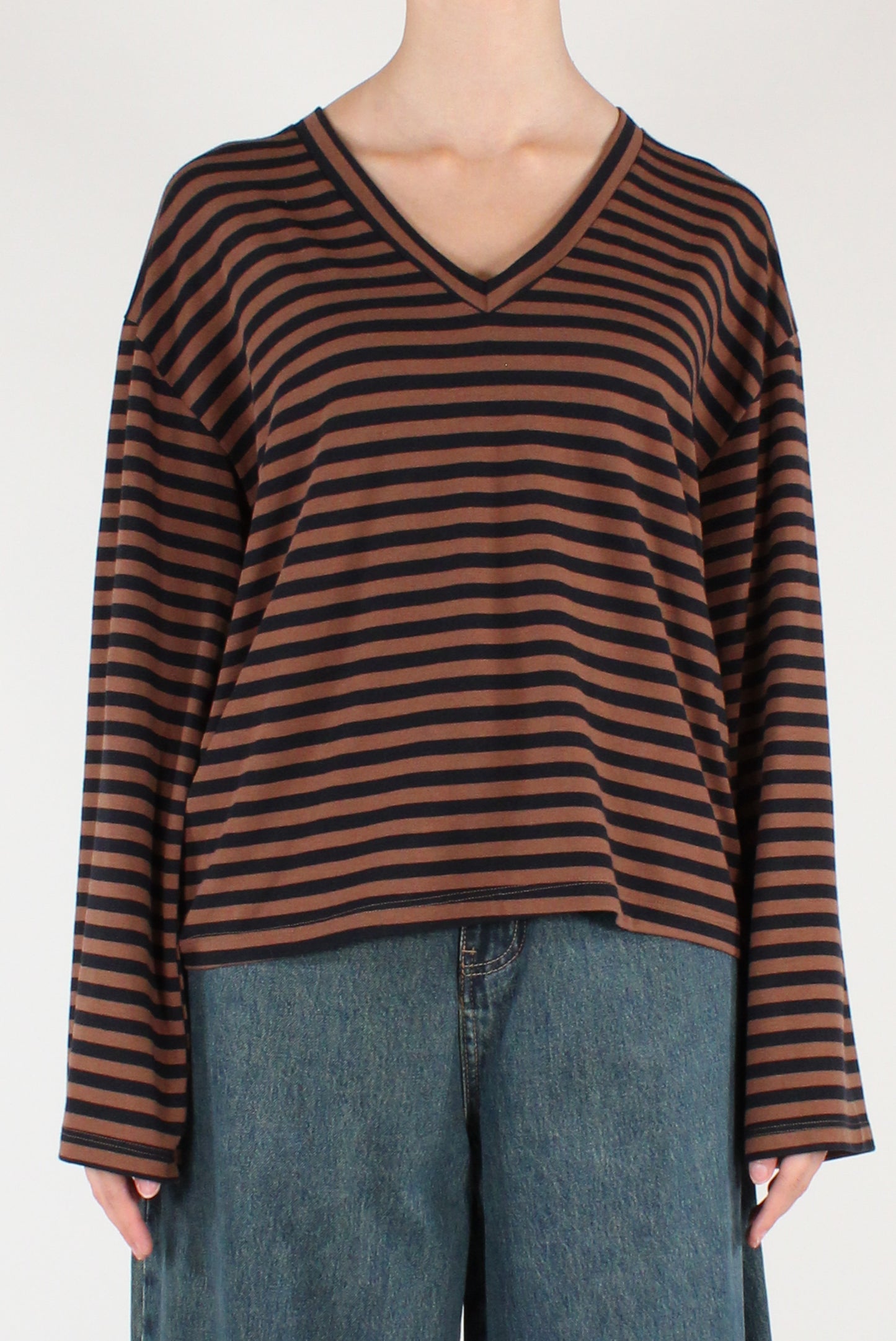 Maglia Over a Righe Scollo a V