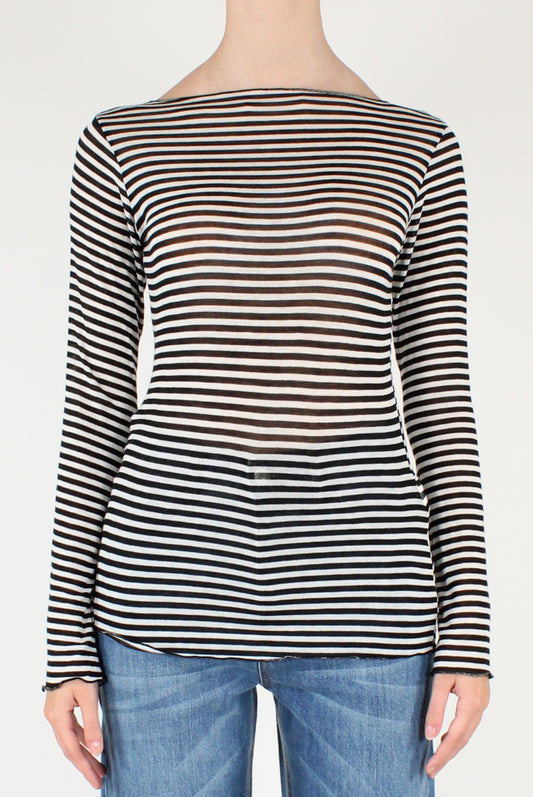 Maglia a Righe Scollo a Barca Misto Cachemire
